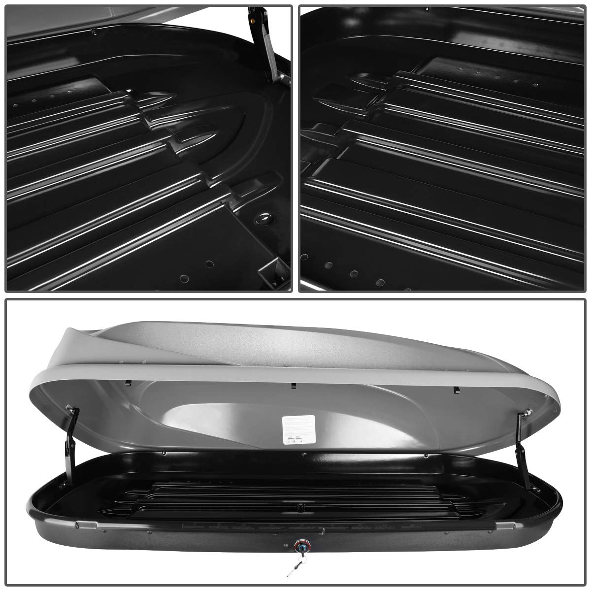 DNA MOTORING Rooftop Cargo Box Carrier Compatible with 09-16 Audi Q5, Lockable Waterproof Hard Shell Top Mount Carrier w/Lock+Keys + Pair Aluminum Roof Rail Cross Bars, Grey, PT-ZTL-8092-GY