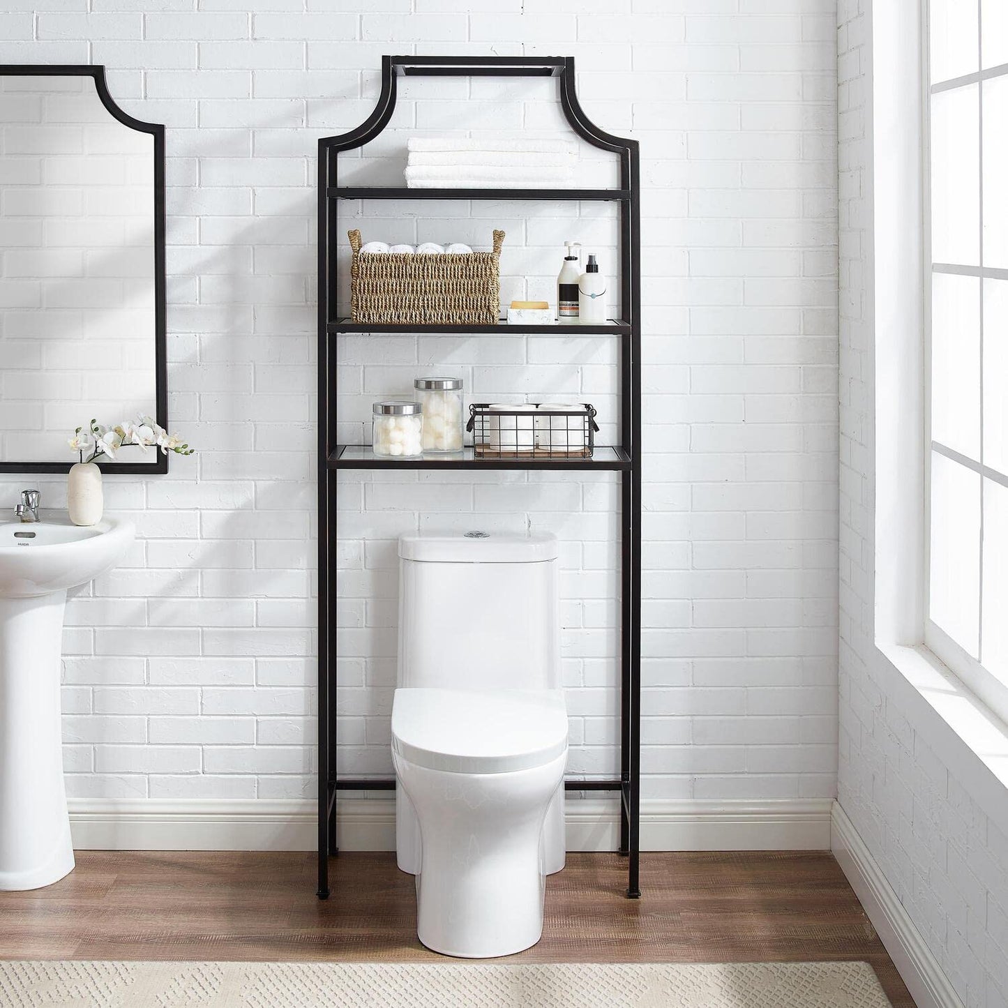 Maykoosh Modern Bathroom Space Saver Cabinet - Oil Rubbed Bronze, Pagoda Style Storage, Tall Linen Tower