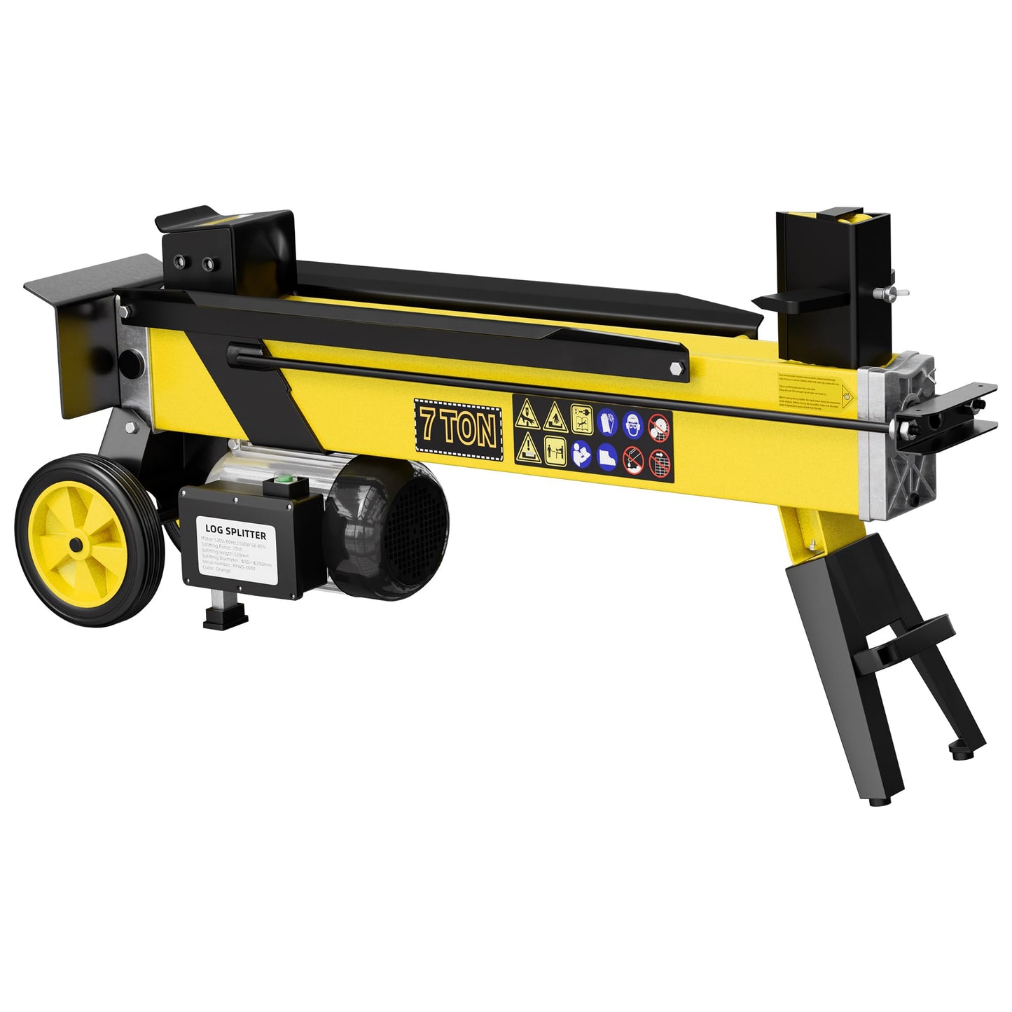 PPOLB 7 Ton Electric Wood Splitter, 15Amp Hydraulic Log Splitter with Detachable Cross Blade Cutting Head, Portable Firewood Splitter, Compact Horizontal Design for Backyard, Garage, Cabin - Yellow