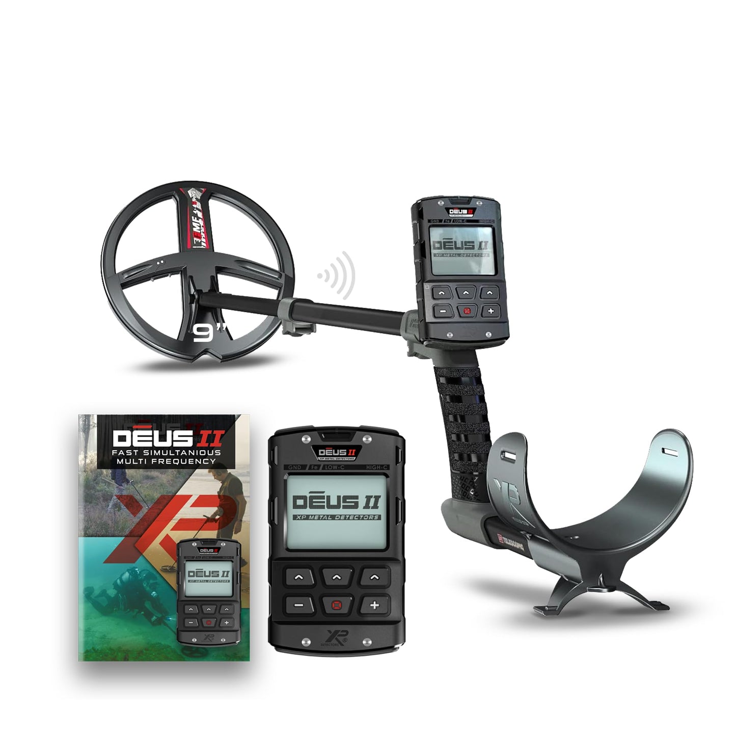 XP Deus II RC Metal Detector - 22 FMF Coil (9") - for Treasure and relic Detection - for All Terrain, XP Deus II Remote Control, S-Telescopic stem (DEUS2-22FMFRCEA)