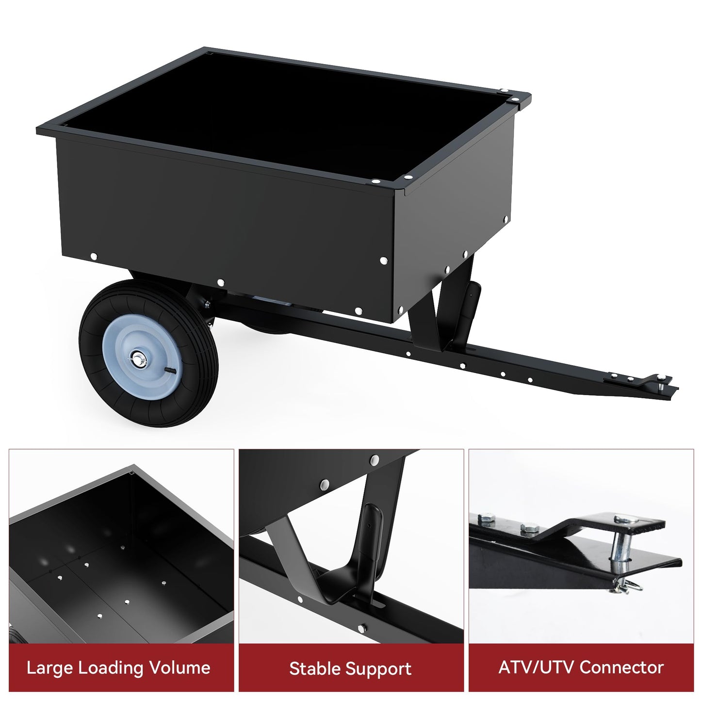 YITAMOTOR ATV Dump Trailer 350LBS, 8 Cu.Ft Tow Behind Utility Dump Trailer, Black Steel Utility Dump Cart for Garden & Yard Work, ATV/UTV Trailer Tow Behind Lawn for Riding Lawn Mower Tractor