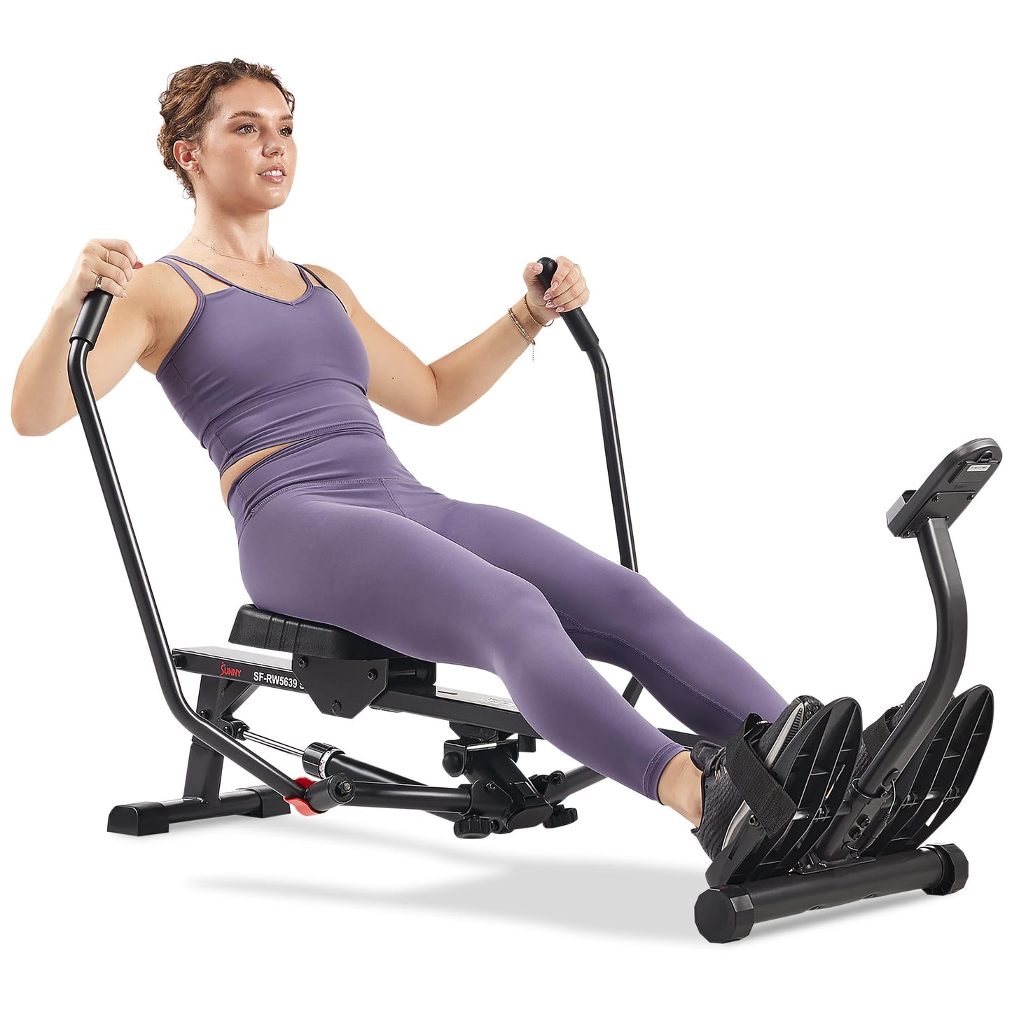 Sunny Health & Fitness Smart Compact Full Motion Rowing Machine, Full-Body Workout, Extra-Long Rail, 400 LB Weight Capacity and Free SunnyFit® App Enhanced Bluetooth Connectivity SF-RW5639SMART