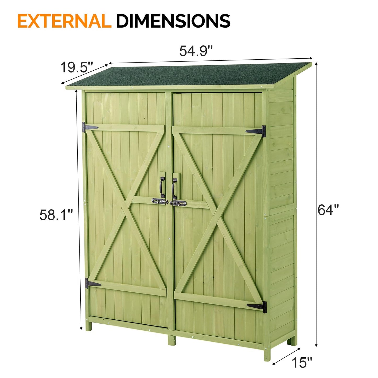 VINGLI Upgraded Outdoor Wooden Storage Shed, Extra Large Garden Shed Outside Tool Cabinet with 2 Safety Latches, Patio Storage Organizer for Garden Yard Lawn Equipment, Light Green