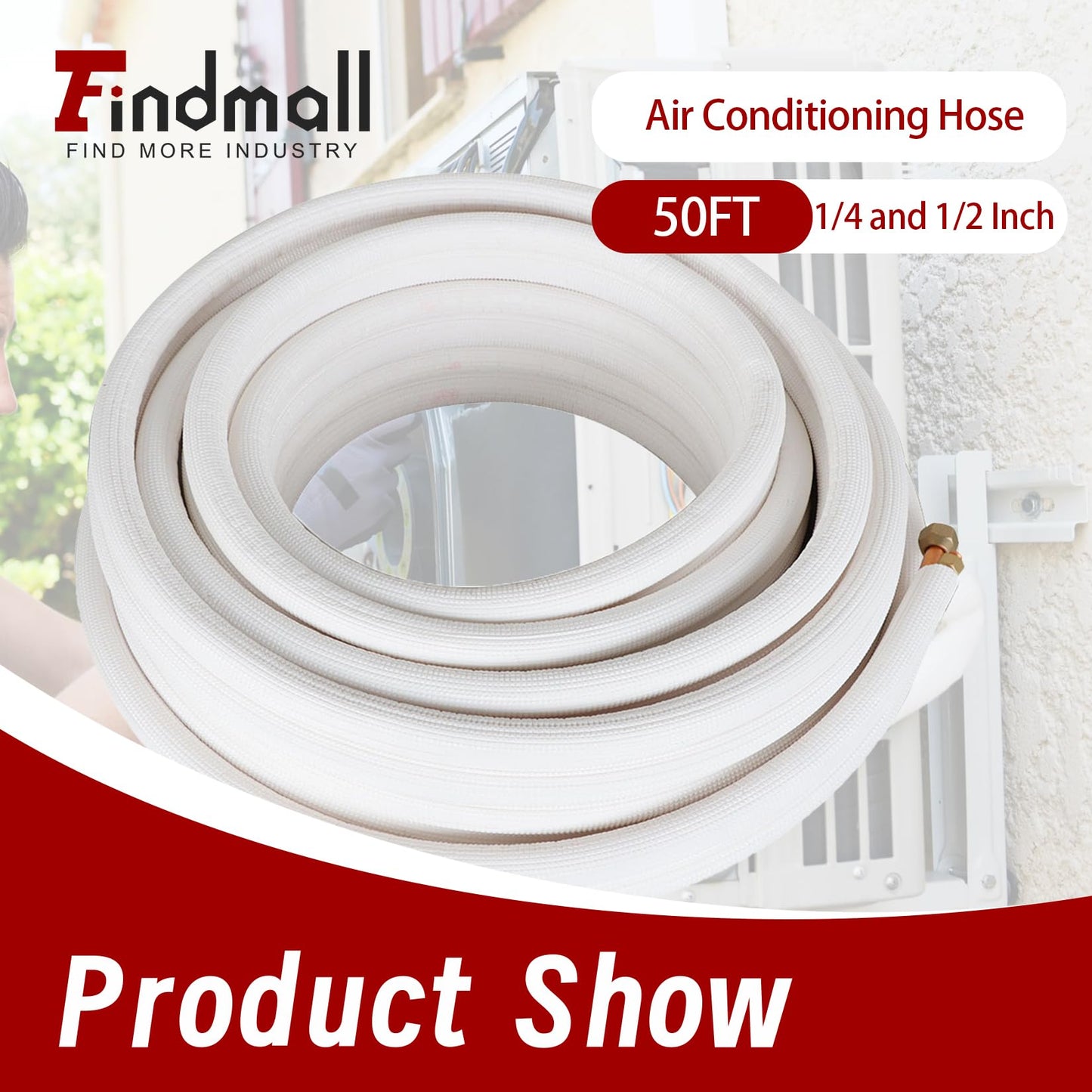 50FT Air Conditioning Tubing Hose Extension 1/4 and 1/2 Inch Insulated Copper Hoses Fit for Mini Split Air Conditioner
