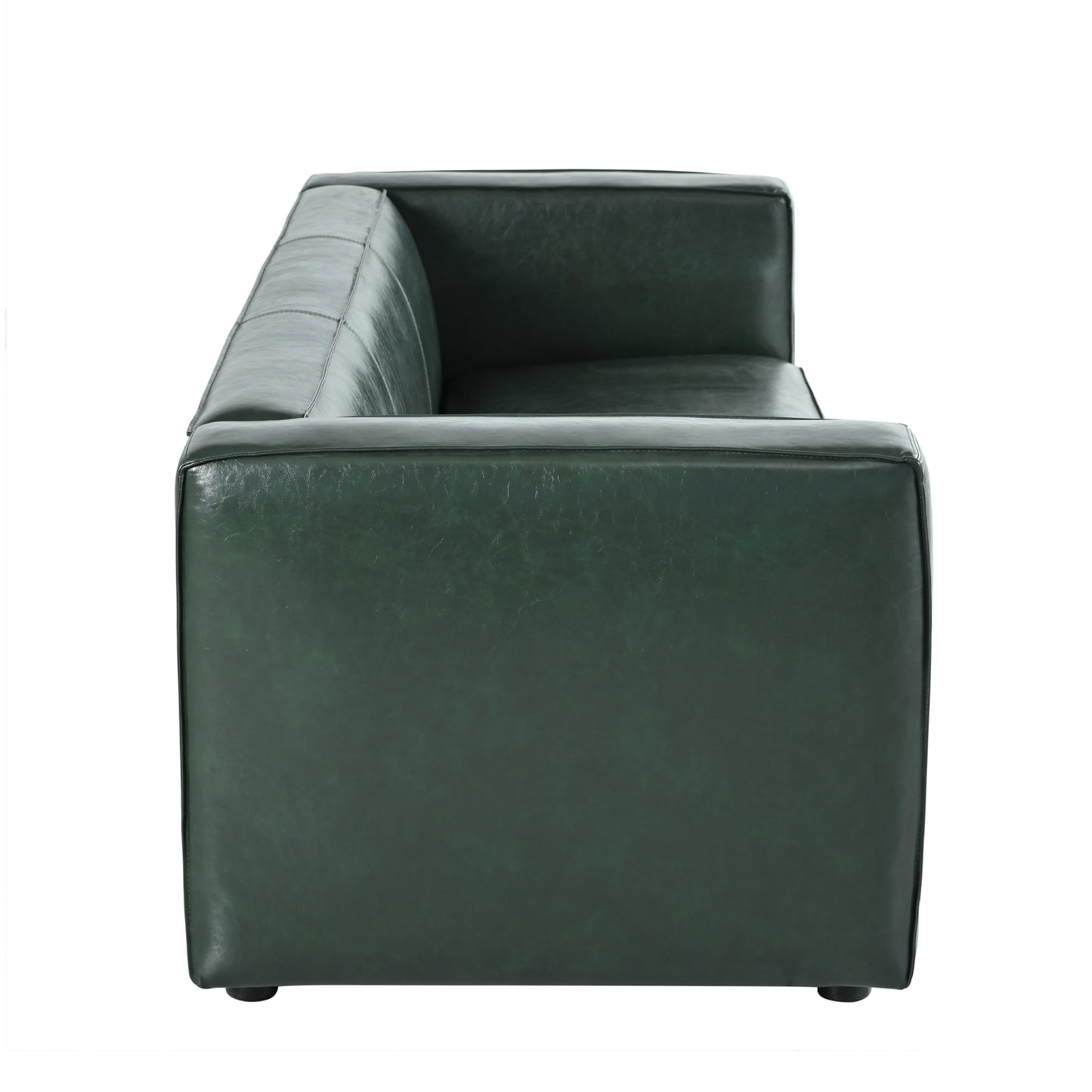 Christopher Knight Home Vevia Faux Leather Sofa, 3 Seater Couch, Upholstered Sofa, Large Lounge Chair, Birch Wood Legs Armchair, Classic Tuxedo Design Couch for Living Room Bedroom, Green