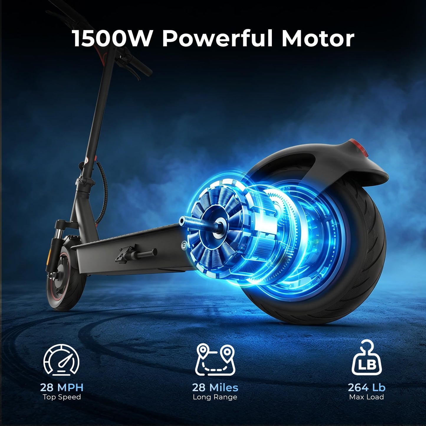 HopCycle Electric Scooters - Electric Scooter Adults, 1200W/1000W/500W Motor, 28/25/21/18 MPH Top Speed, 10''/8.5'' Tires, 28/25/23/21Miles, APP Control E Scooter for Teens Standard Black