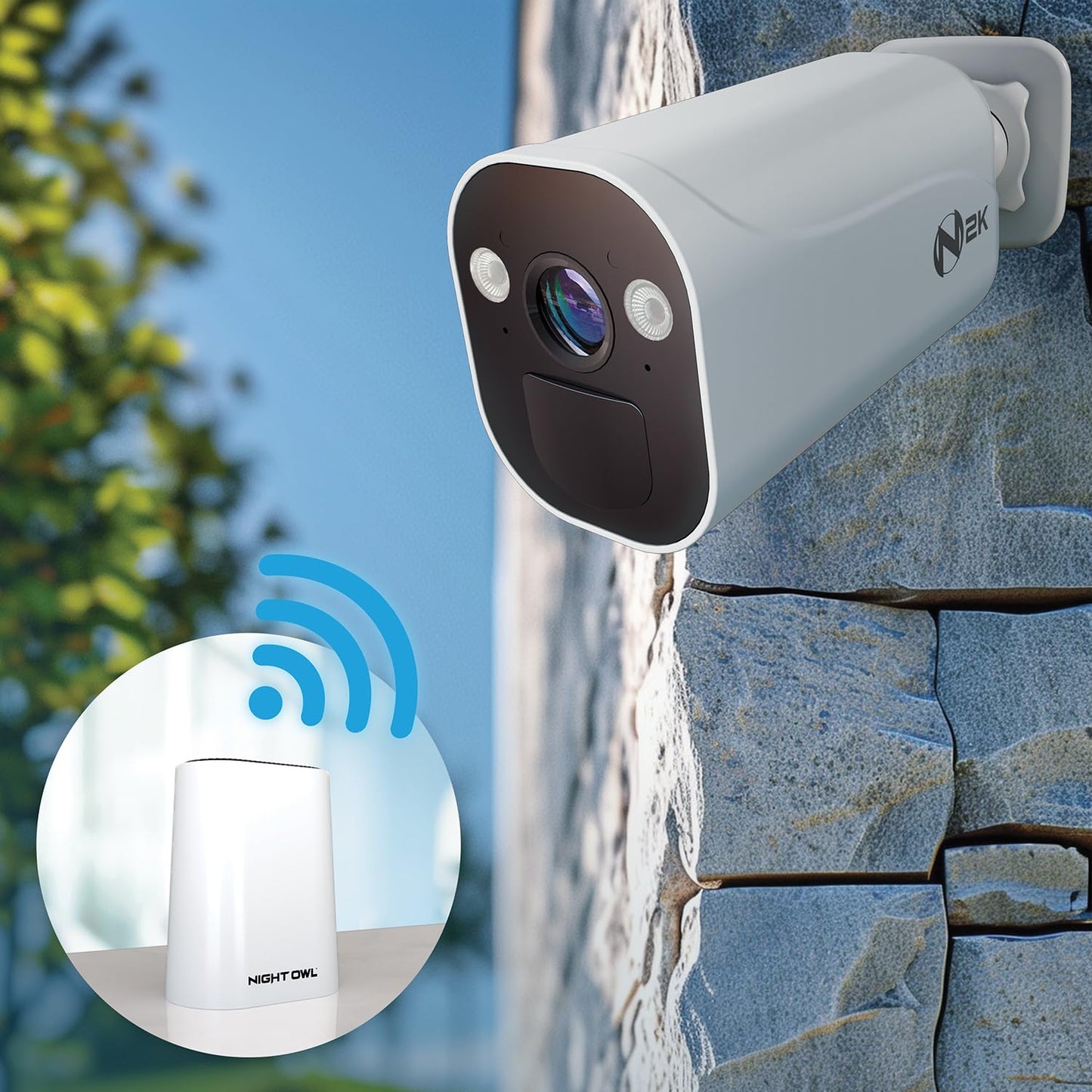 Night Owl 2K (4MP) Wi-Fi Security Hub System with 2 Wireless Battery Indoor/Outdoor Cameras, 64GB Local Storage, Motion Alerts, Remote Viewing, No Monthly Fees