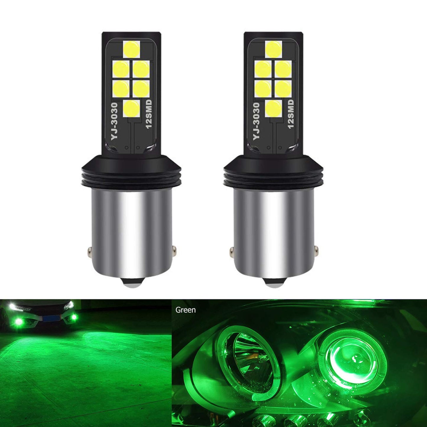 SOCAL-LED LIGHTING Green LED Turn Signal Bulb 1156 BA15s Aluminum - Pack of 2