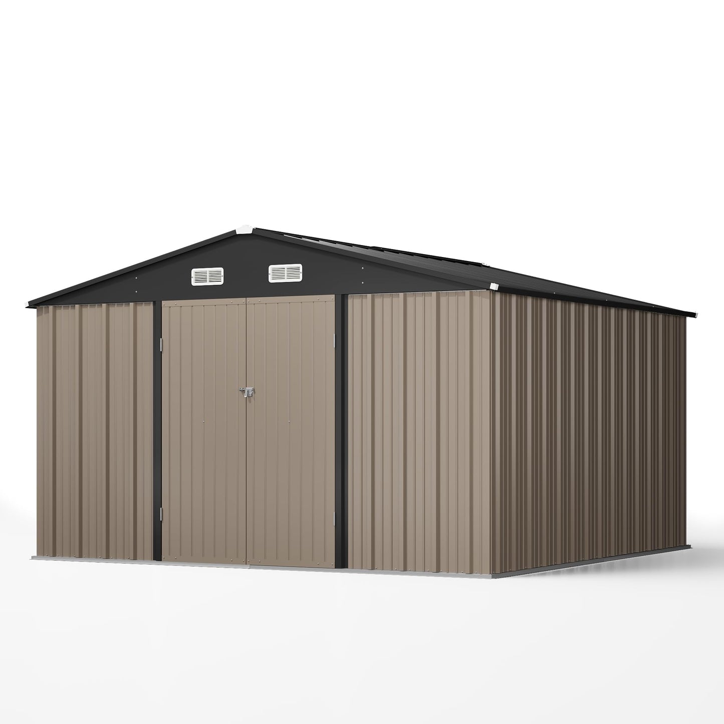 Patiowell 10 x 10 FT Outdoor Storage Shed with Floor Frame, Metal Yard Shed with Design of Lockable Doors, Utility and Tool Storage for Garden, Patio, Backyard, Outside use, Brown