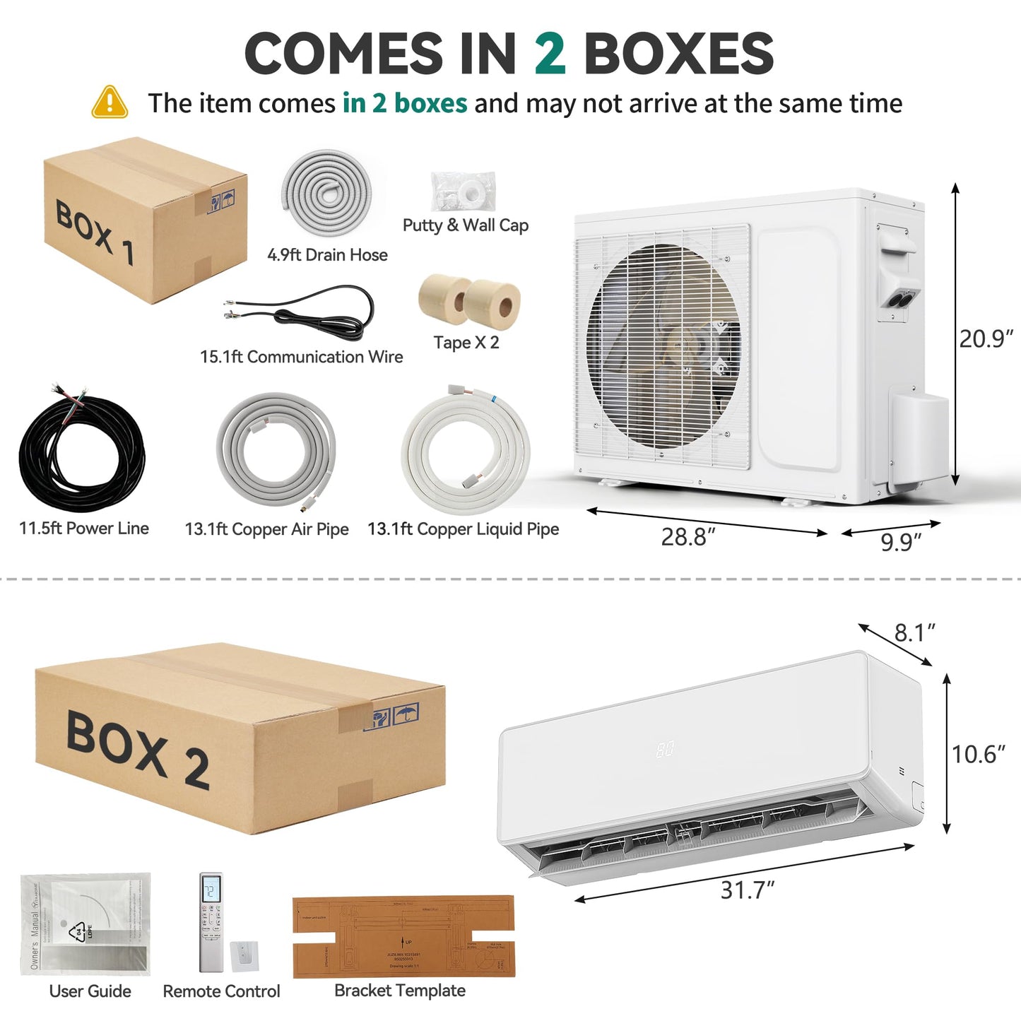 YITAHOME 20 SEER2 12000BTU Mini Split AC/Heating System 115V, Pre-charged Inverter AC Cool & Heat Up to 750 Sq. Ft, 3 Level Eco Mode, Complete Installation Kit, White