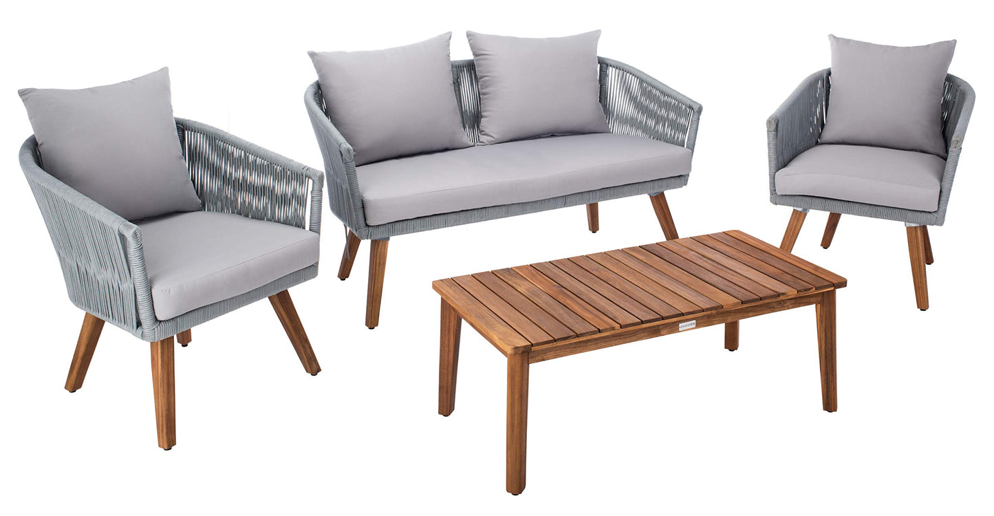 SAFAVIEH PAT7072A Outdoor Velso Rope 4-Piece Seat Cushions and Pillows Included Patio Set