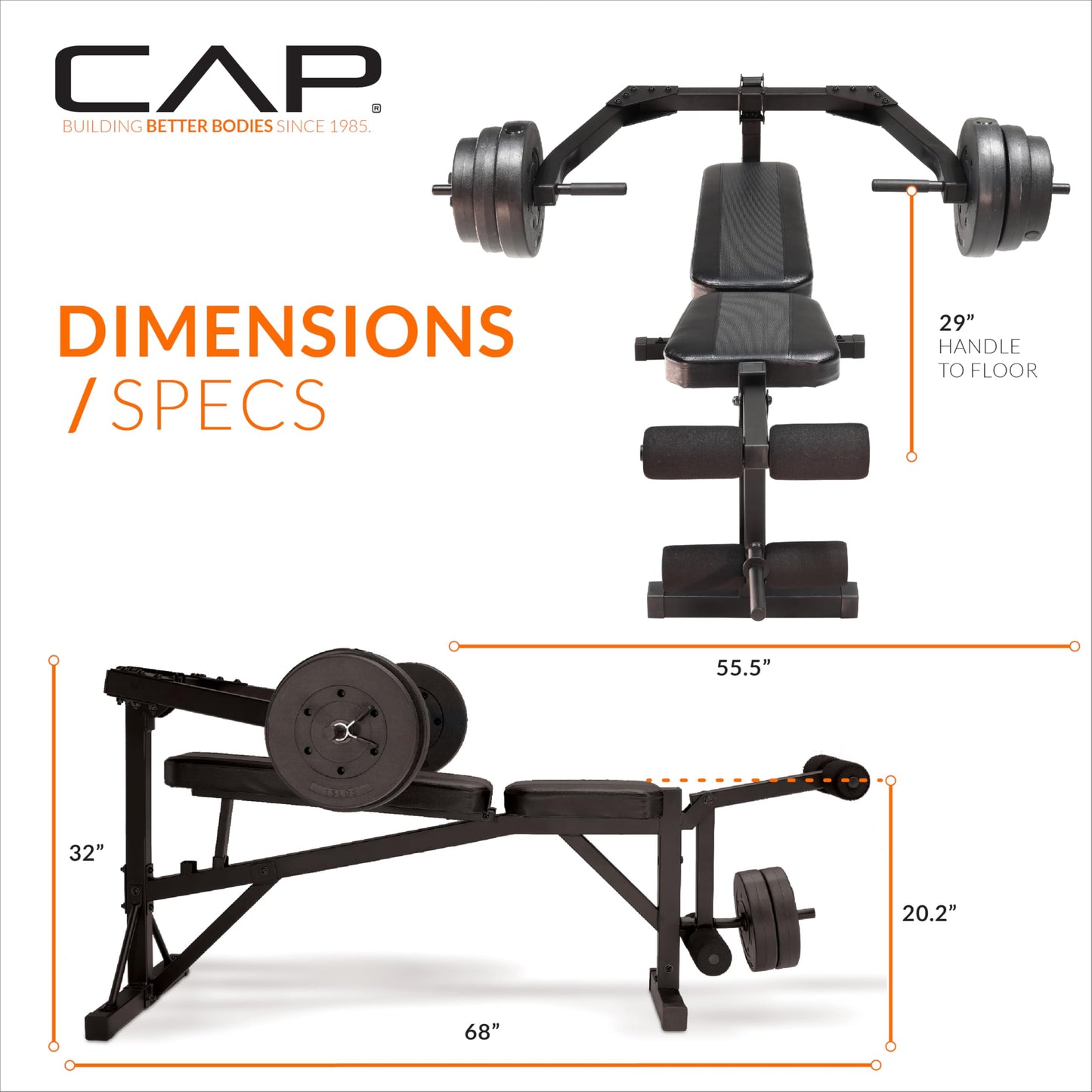 Cap Leverage Weight Bench with 100 LB Vinyl Weight Set, Adjustable Strength Training Bench with Leg Developer, Multi-Position Home Gym Bench Press with Vinyl Cement Plates & Spring Collars