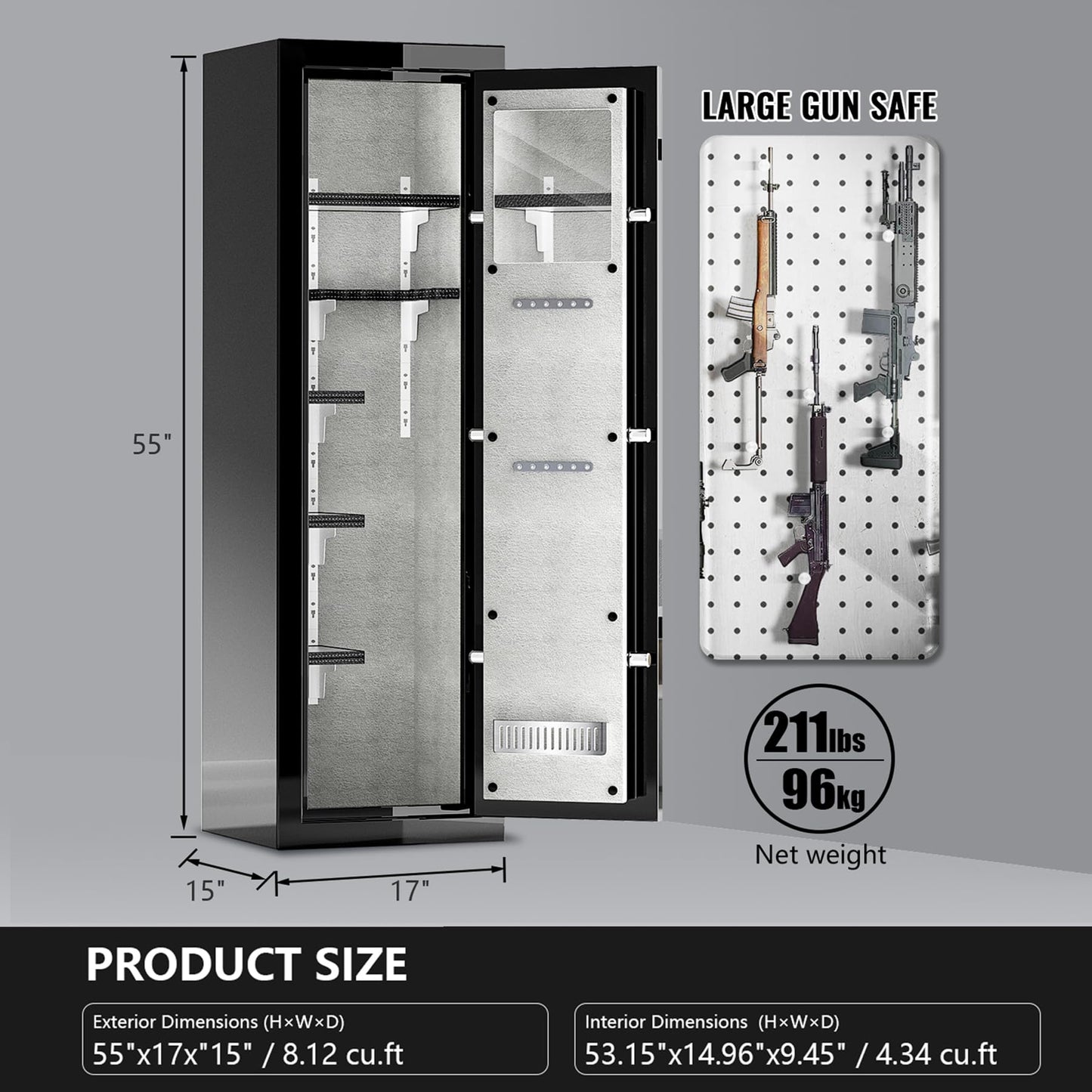 Fireproof Safe with Digital Lock – Heavy-Duty 8.12 cu.ft Large Gun Safe for Home, Office & Business | Secure, Durable & Stylish Design | Waterproof & Burglar-Proof (BLACK)
