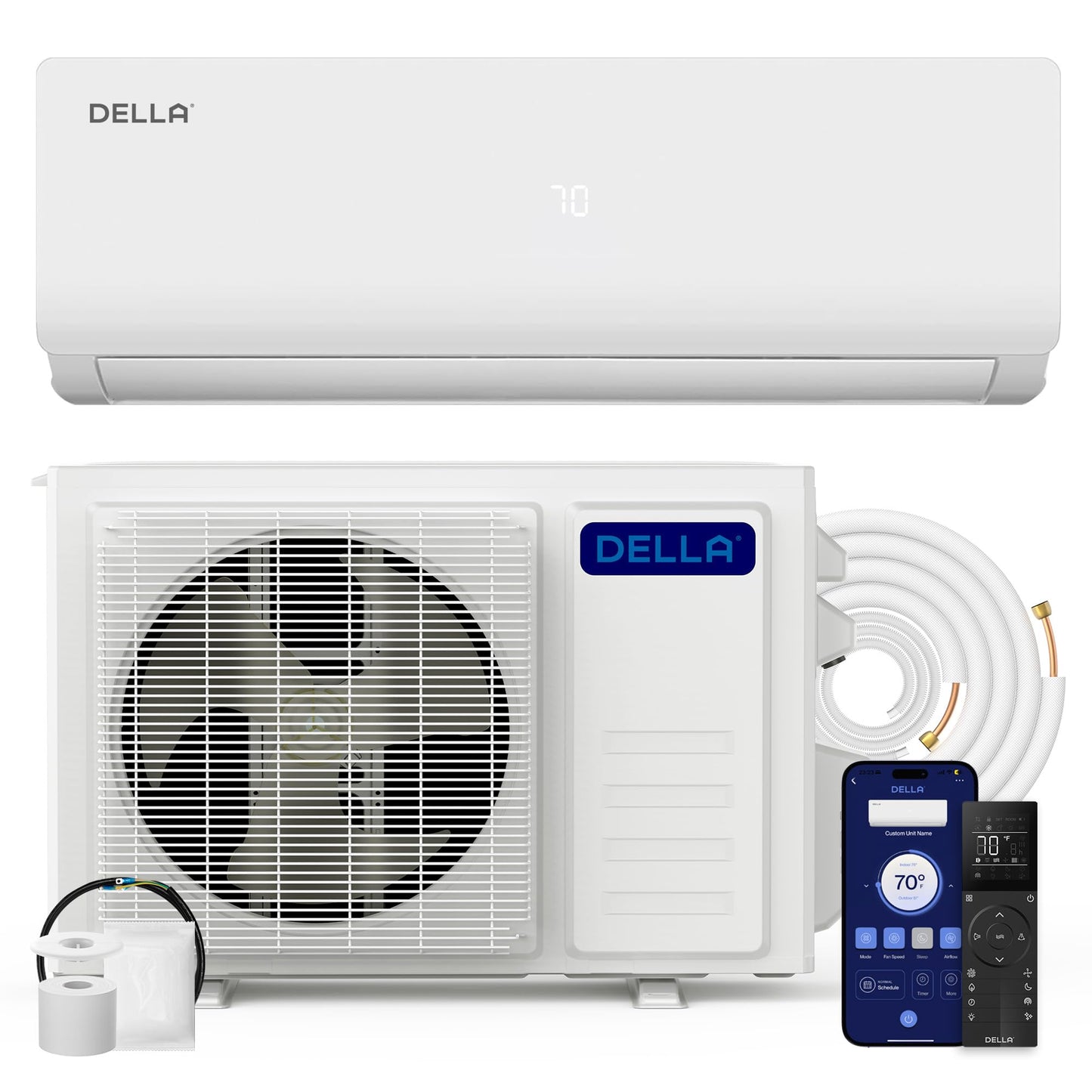 DELLA Vario Series 12000 BTU Mini Split AC, Work with Alexa and Wifi, 20.5 SEER2 Cools Up to 550 Sq.Ft, Energy Efficient, 115V Ductless Inverter System, Pre-Charged Heat Pump and 16.4ft Kits
