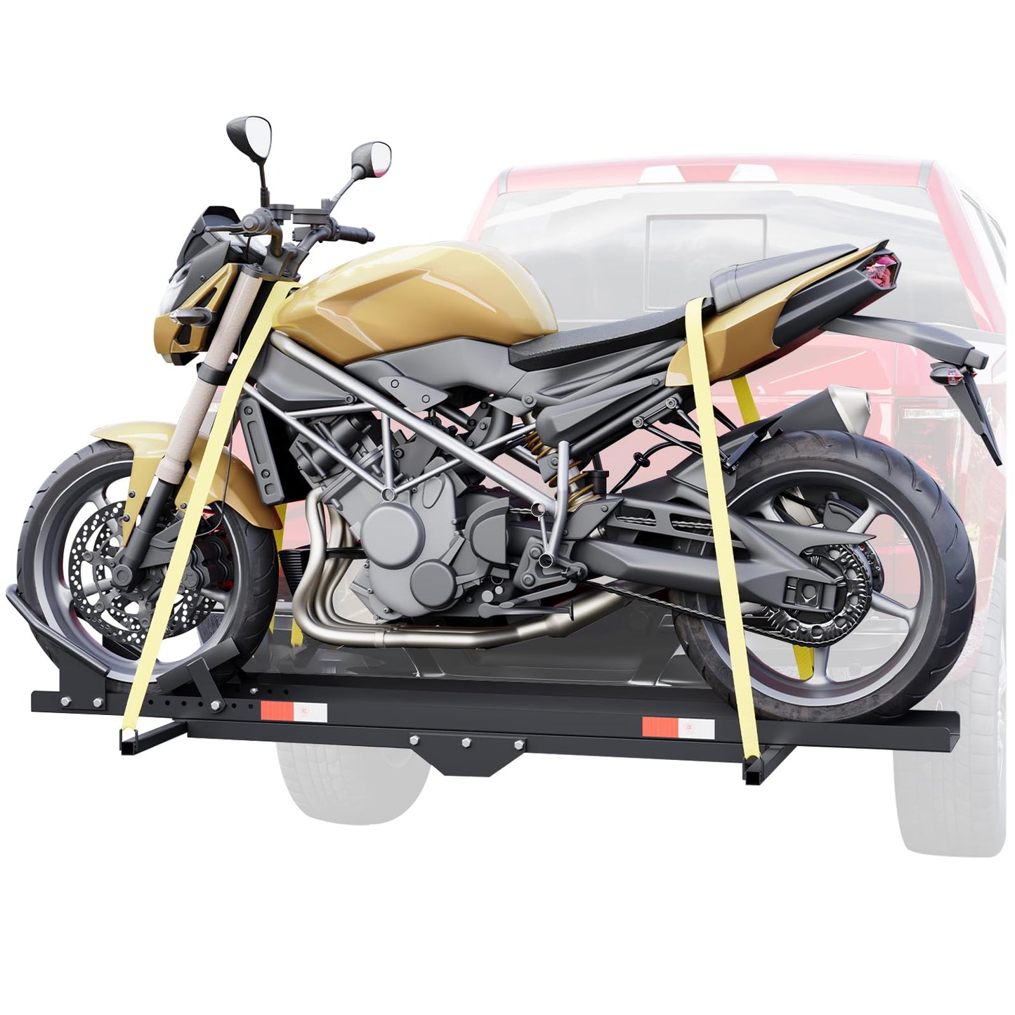 ECOTRIC 600LBS Black Motorcycle Carrier Mount Dirt Bike Rack Hitch Hauler |with Loading Ramp| Superior Heavy Duty (You Will Receive Two Packages for This Item)