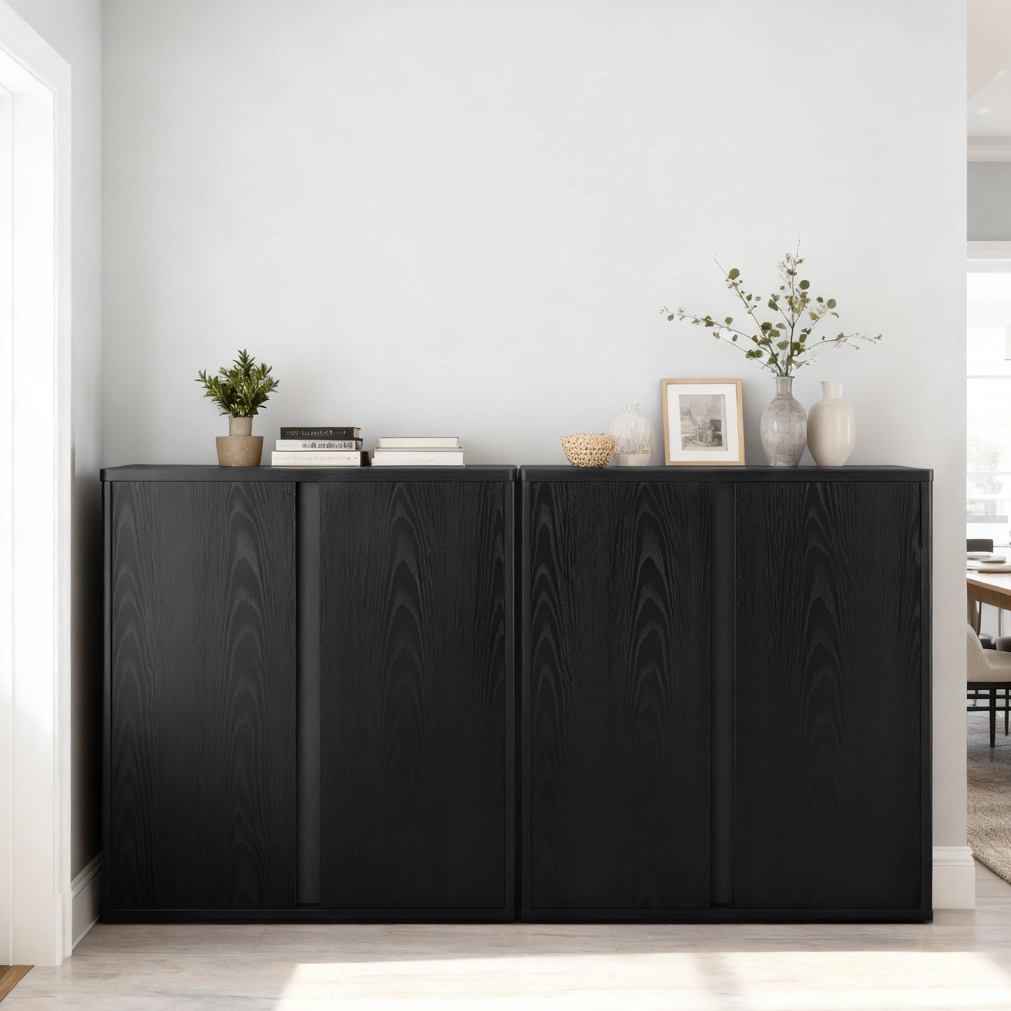 KISLOT 63" Sideboard Buffet Cabinet with Storage Modular Accent Display Kitchen Storage Cabinet Wood Coffee Bar Console for Living Room, Hallway, Kitchen, Dining Room,Black
