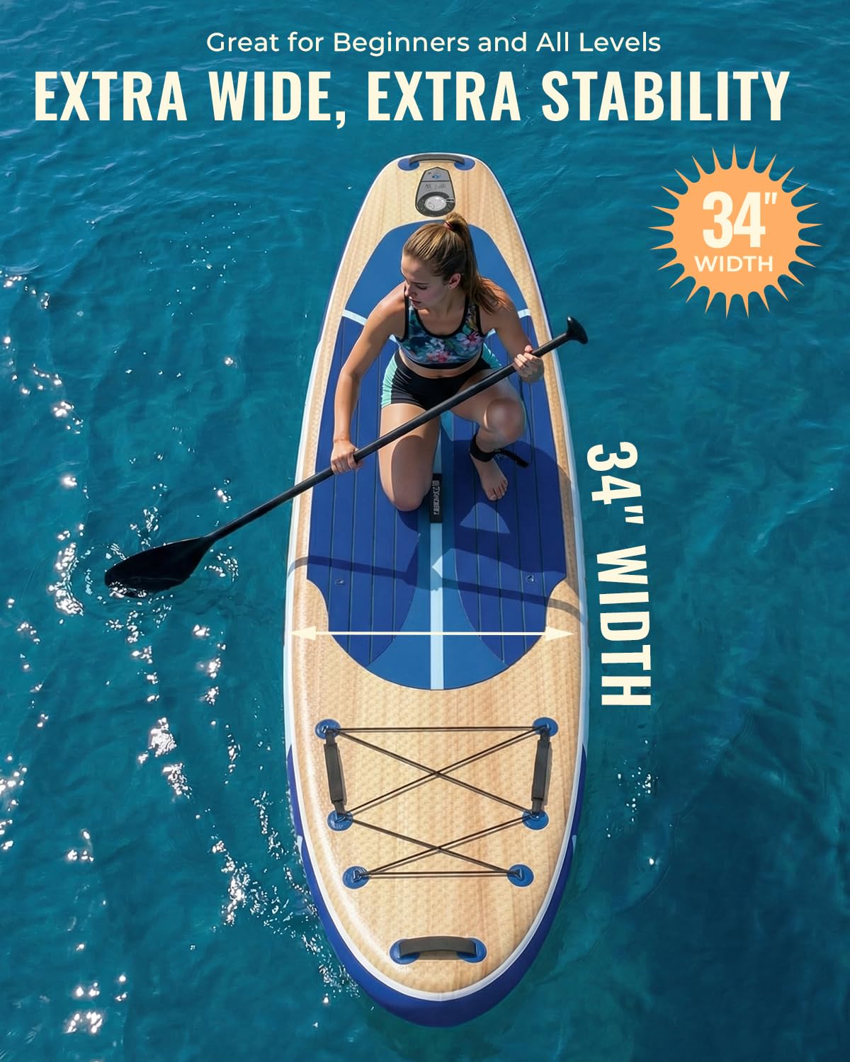Marsdorgan 11' Inflatable Paddle Board Light Oak w/Seat | Extra Wide SUP Non-Slip for Adults Youth | Stable for Lake Ocean, 2-Blade Paddle + 10L Dry Bag Included