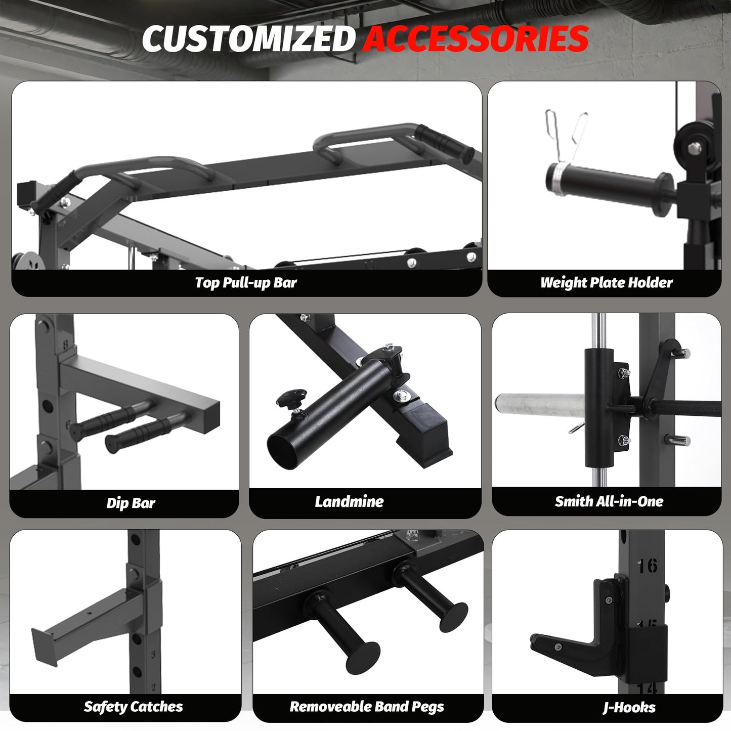Garvee Power Cage, Smith Machine Squat Rack, Heavy Duty Power Rack for Home Gym with Pulley System, Dip Bar, LAT Pulldown, Multifunctional Squat Rack for Home Gym