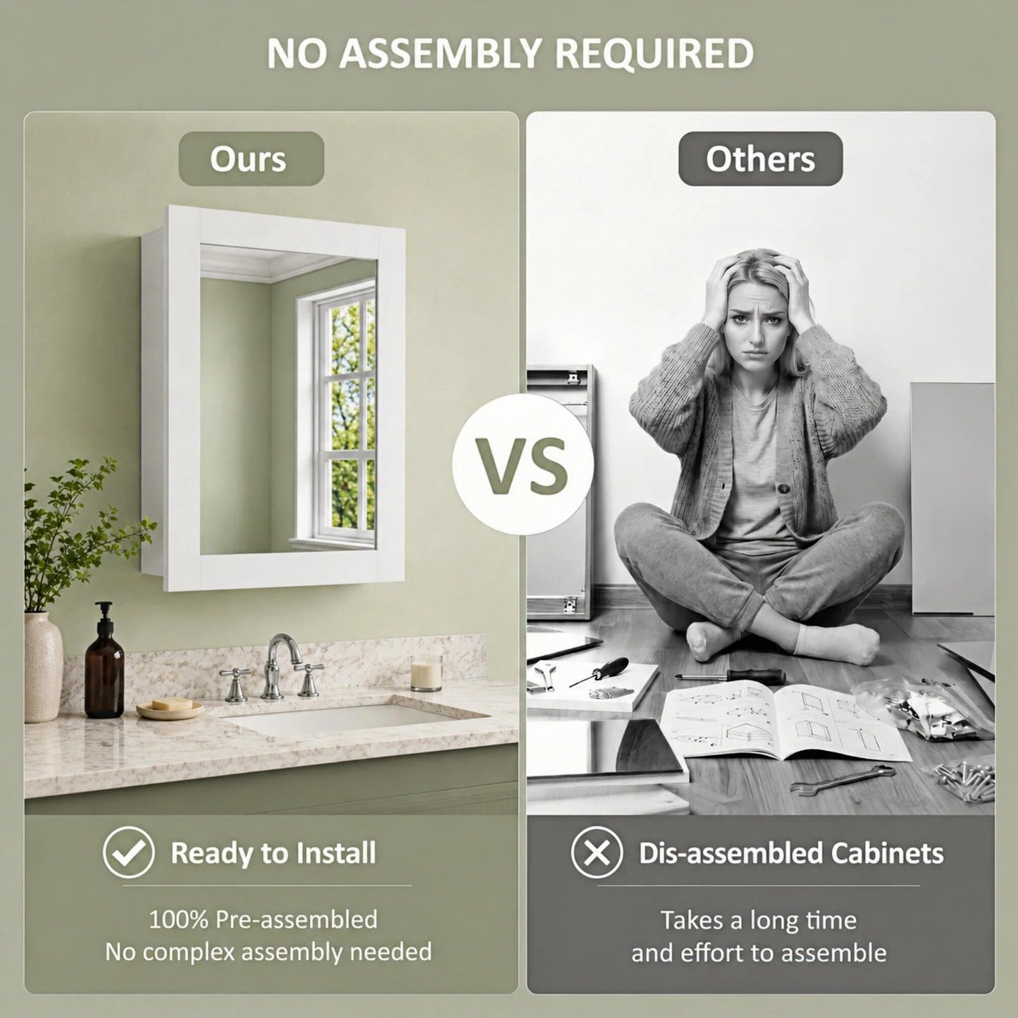 Buruis 20 x 28 Inch Wood Medicine Cabinet with Mirror, Recessed or Wall-Mounted Bathroom Storage Organizer, Adjustable Shelves & Soft-Close Hinges, Fully Assembled, White