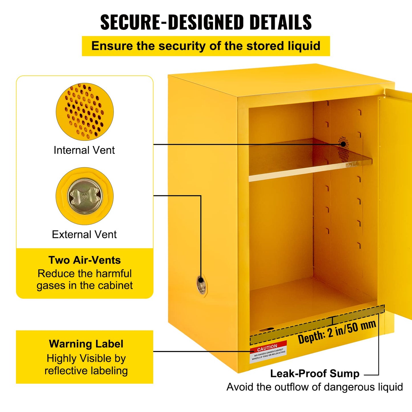 VEVOR Flammable Cabinet 18" x 18" x 35", Galvanized Steel Safety Cabinet, Adjustable Shelf Flammable Storage Cabinet, for Commercial Industrial and Home Use, Yellow: Industrial & Scientific