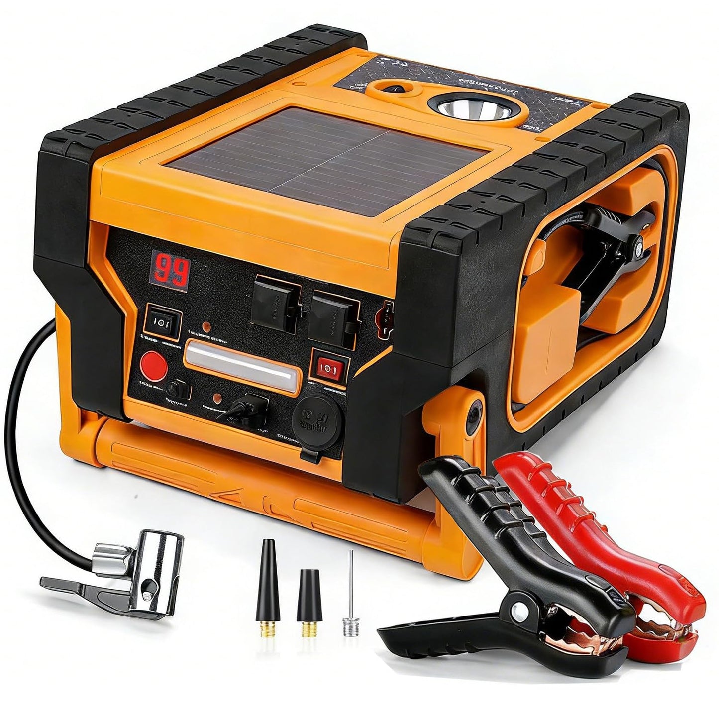 E-Ant 2000A Peak Car Jump Starter with Air Compressor, 260 PSI Portable Air Compressor Tire Inflator, Heavy Duty 12V Jump Box Battery Charger Booster for Truck with 400W Power Inverter, Flashlights