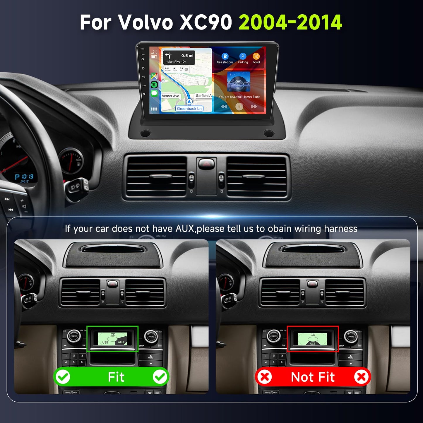 8Core 6GB+128GB Android 15 Radio for Volvo XC90 2004-2014 Car Stereo with 9-Inch 1280x800 IPS Touchscreen,Wireless Carplay/Android Auto GPS DSP 46EQ 5.0Bluetooth WiFi FM/RDS SWC Camera