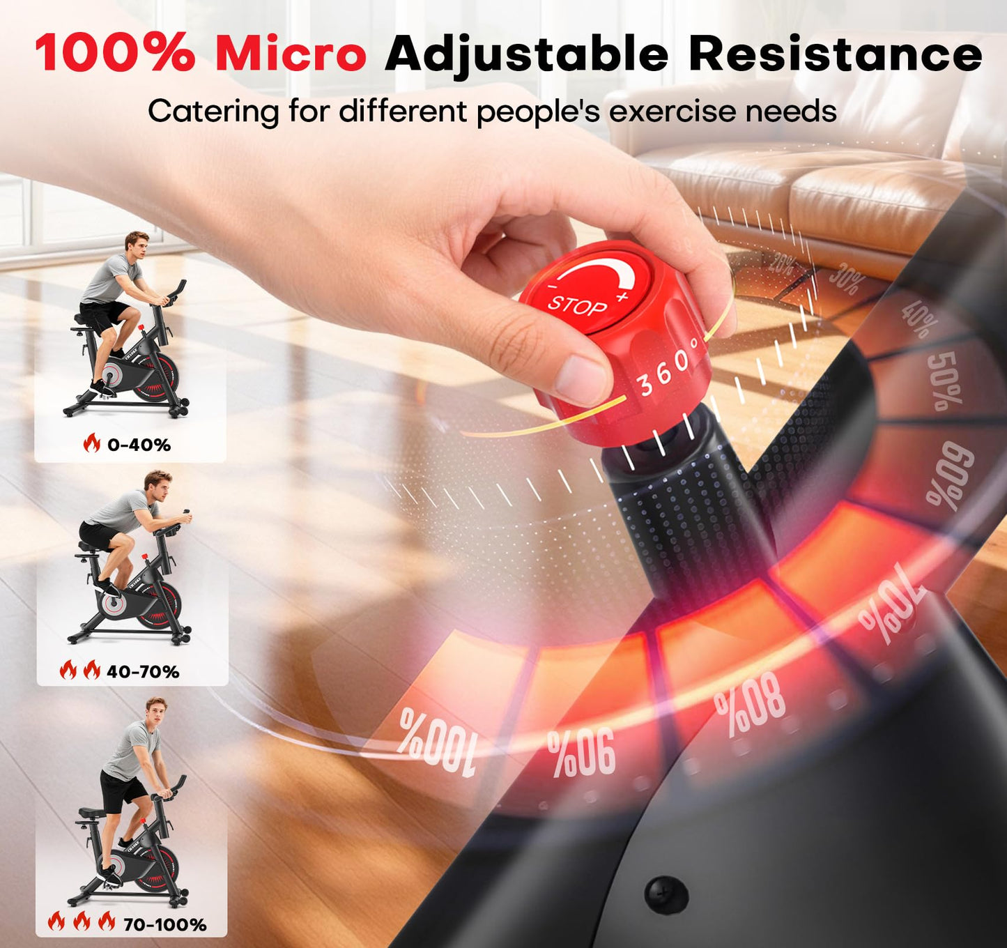 CHAOKE Exercise Bike, Quiet Adjustable Magnetic Stationary Bike for Home Cardio with App Compatible, 350LB Weight Capacity Indoor Cycling Bike with Mat, Large Seat, Digital Display for Home Fitness