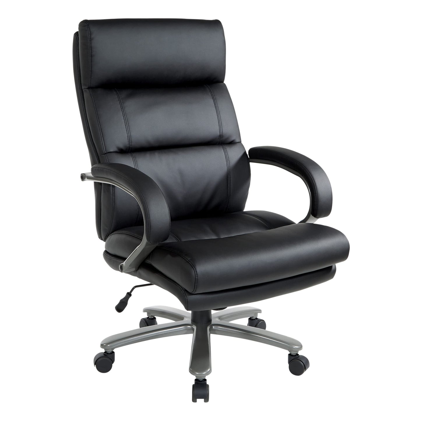 Office Star ECH Series Big and Tall Bonded Leather High Back Executive Chair with Lumbar Support, Padded Loop Arms and Titanium Base, Black