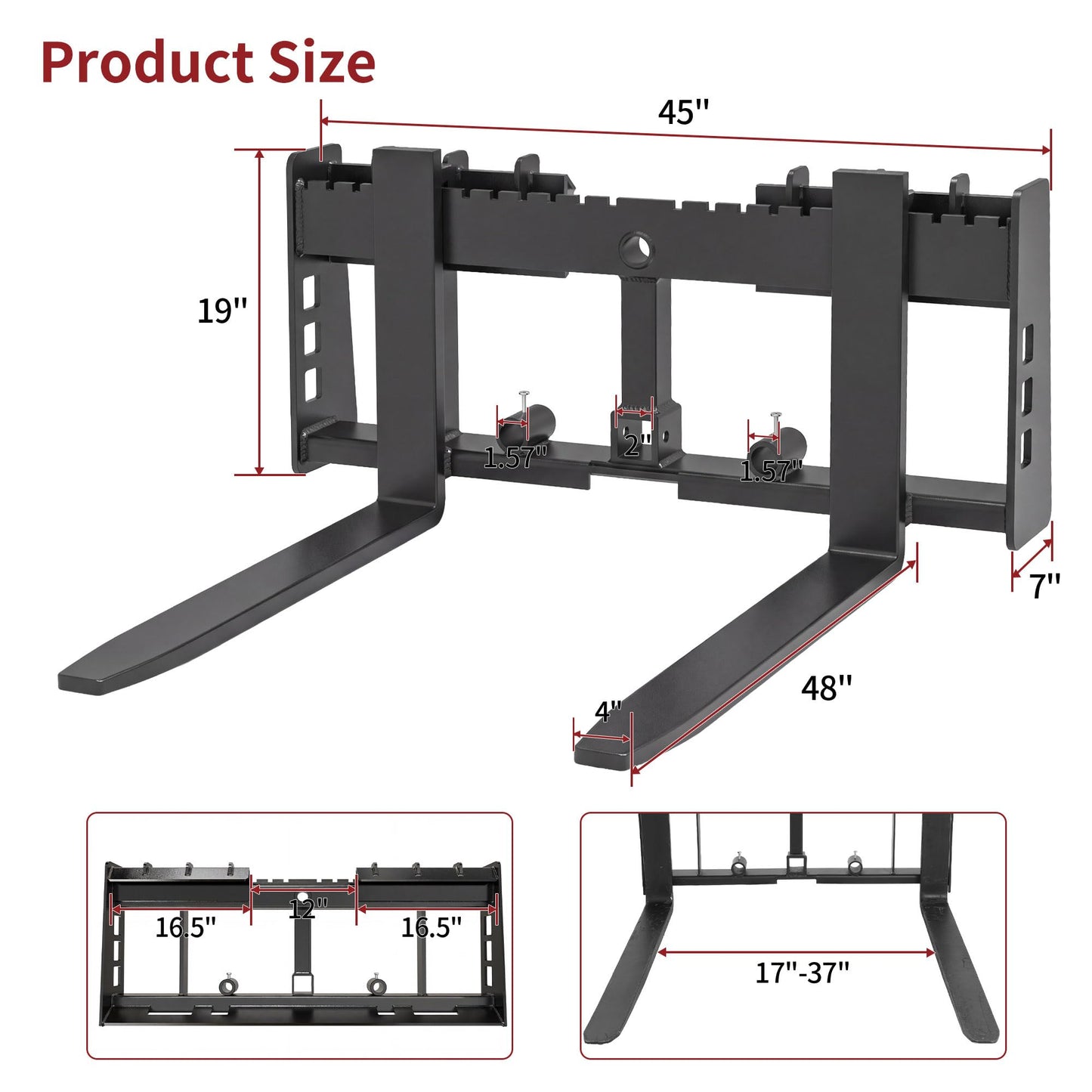 YITAMOTOR 45" 3000 lbs Pallet Forks Frame Attachment & 42" Forklift Blades