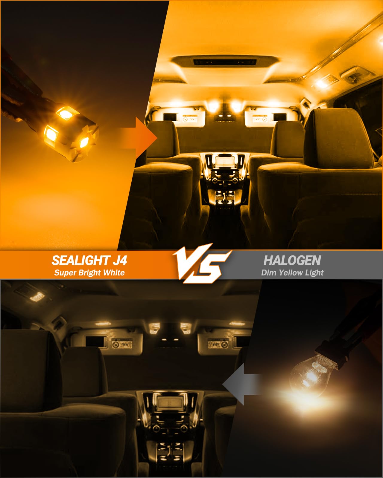 SEALIGHT 194 LED Bulb, T10 Amber License Plate Light, 2000K, Pack of 4