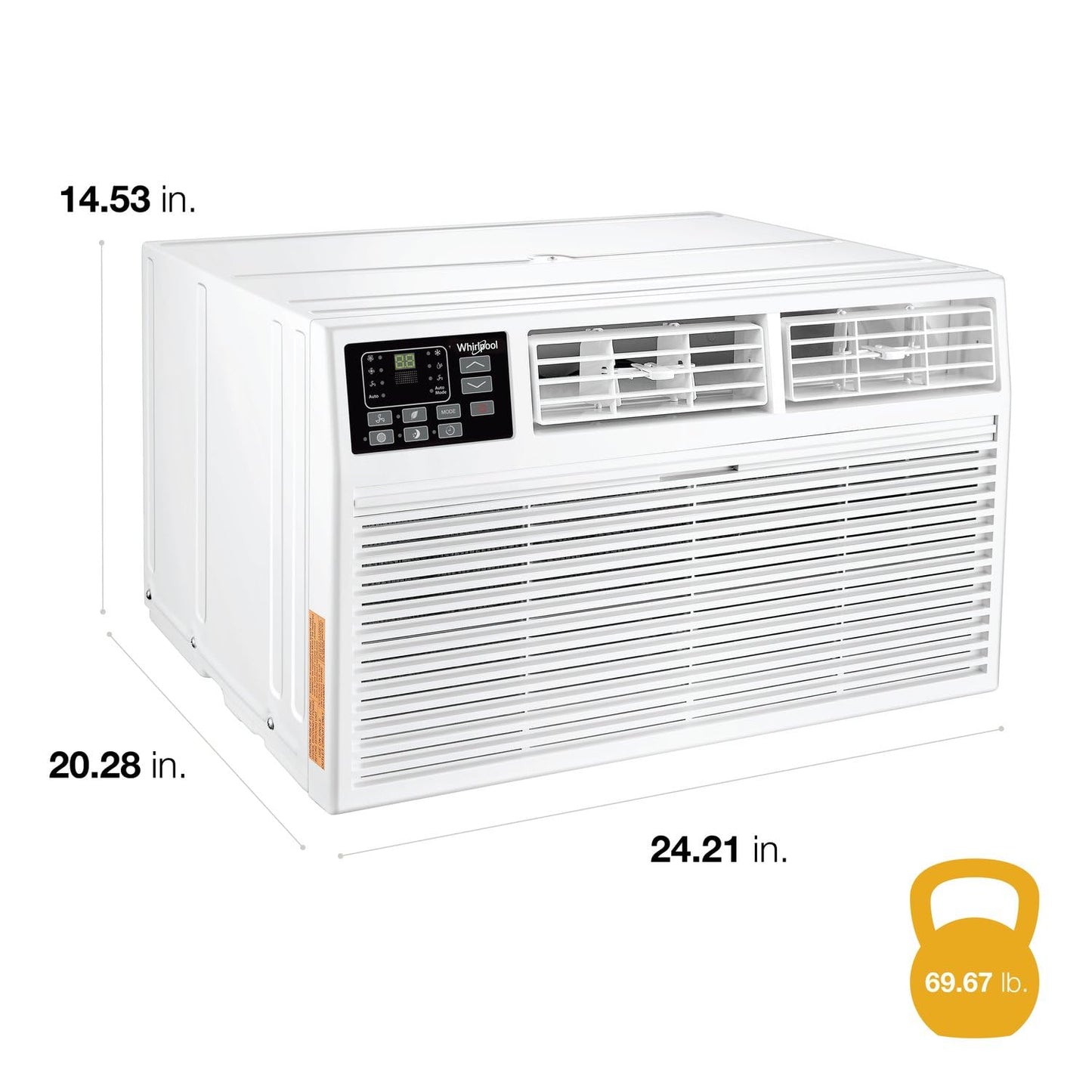 Whirlpool 12,000 BTU Through the Wall Air Conditioner, 115V, Cools up to 550 Sq. Ft for Living Room, Bedroom, Kitchen, Apartment, with Dehumidifier, Remote Control, Digital Display, 24H Timer, White