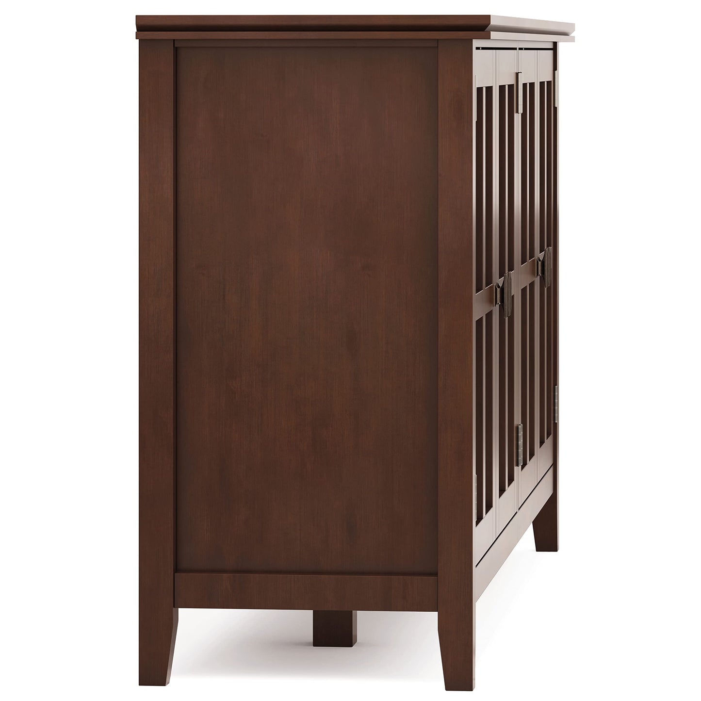 SIMPLIHOME Artisan Storage Cabinet - 66 inch Wide Solid Wood 4-Door Sideboard Cabinet in Russet Brown, Contemporary Buffet for Living Room or Dining Room with Glass Doors and Adjustable Shelves