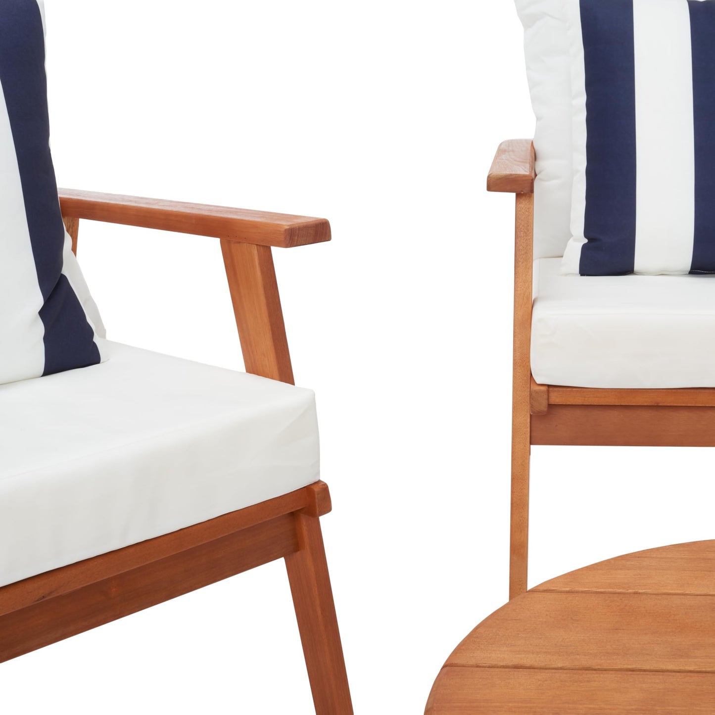 SAFAVIEH Outdoor - Deacon 4-Piece Conversation Set - Brown & Beige - Solid Wood - Coastal Slatted Design with Cushions - Ideal for Patio, Deck, Porch, Backyard (PAT7050F)