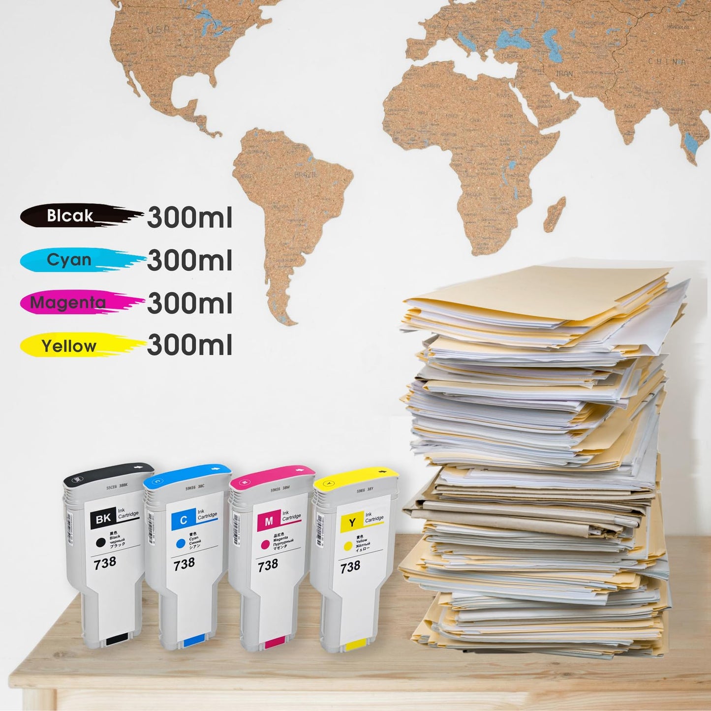 SavFinto 738 Ink Cartridge 738XL High Capacity (300ml X 4) Compatible with HP DesignJet T850 T950 Large Format Plotter Printer(498N8A 676M6A 676M7A 676M8A, BK/C/M/Y, 4-Pack)