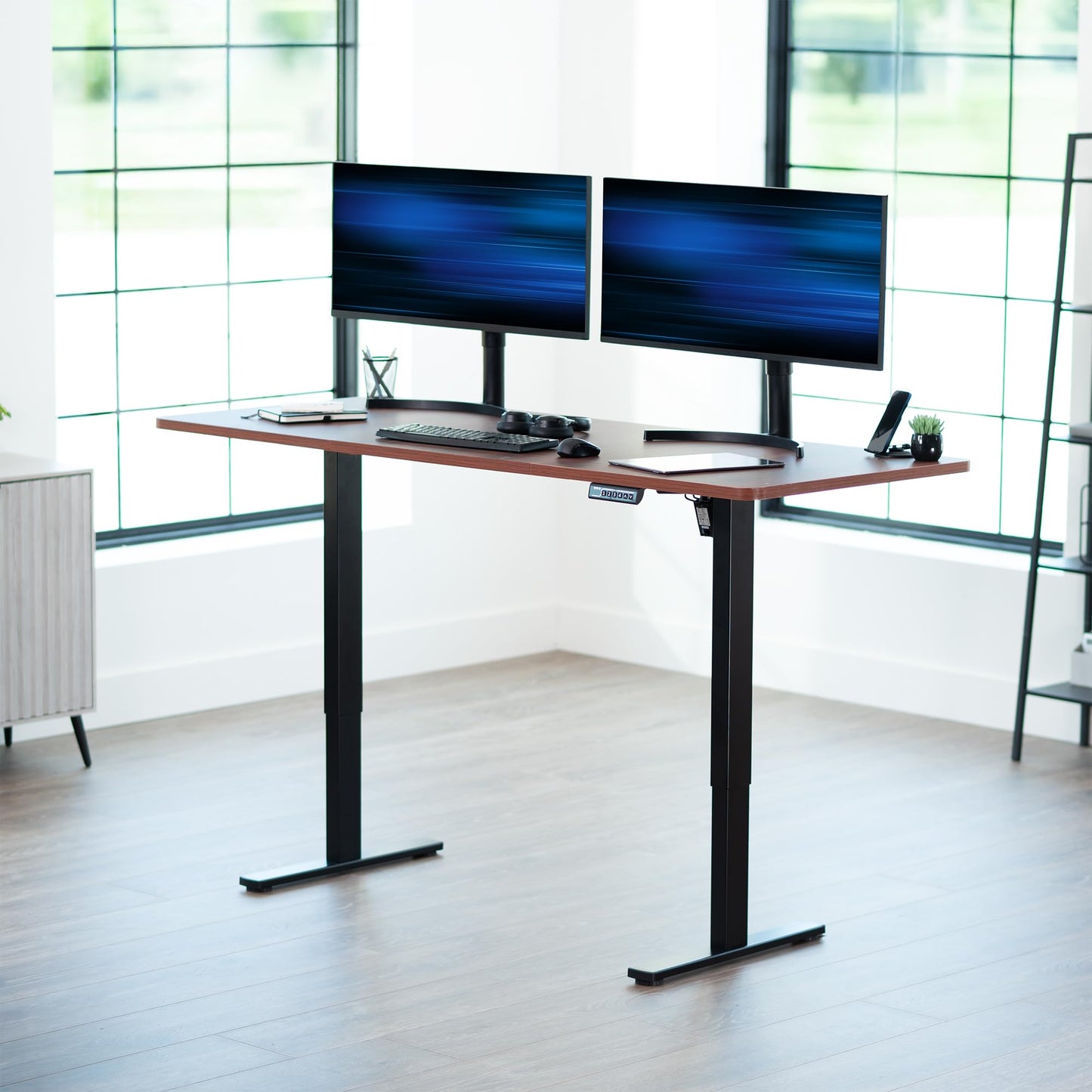 VIVO Electric 71 x 30 in Standing Desk, Memory Height Adjustment, 1B Series, Holds 220 lbs, Dark Walnut Top Black Frame, DESK-KIT-1B7D