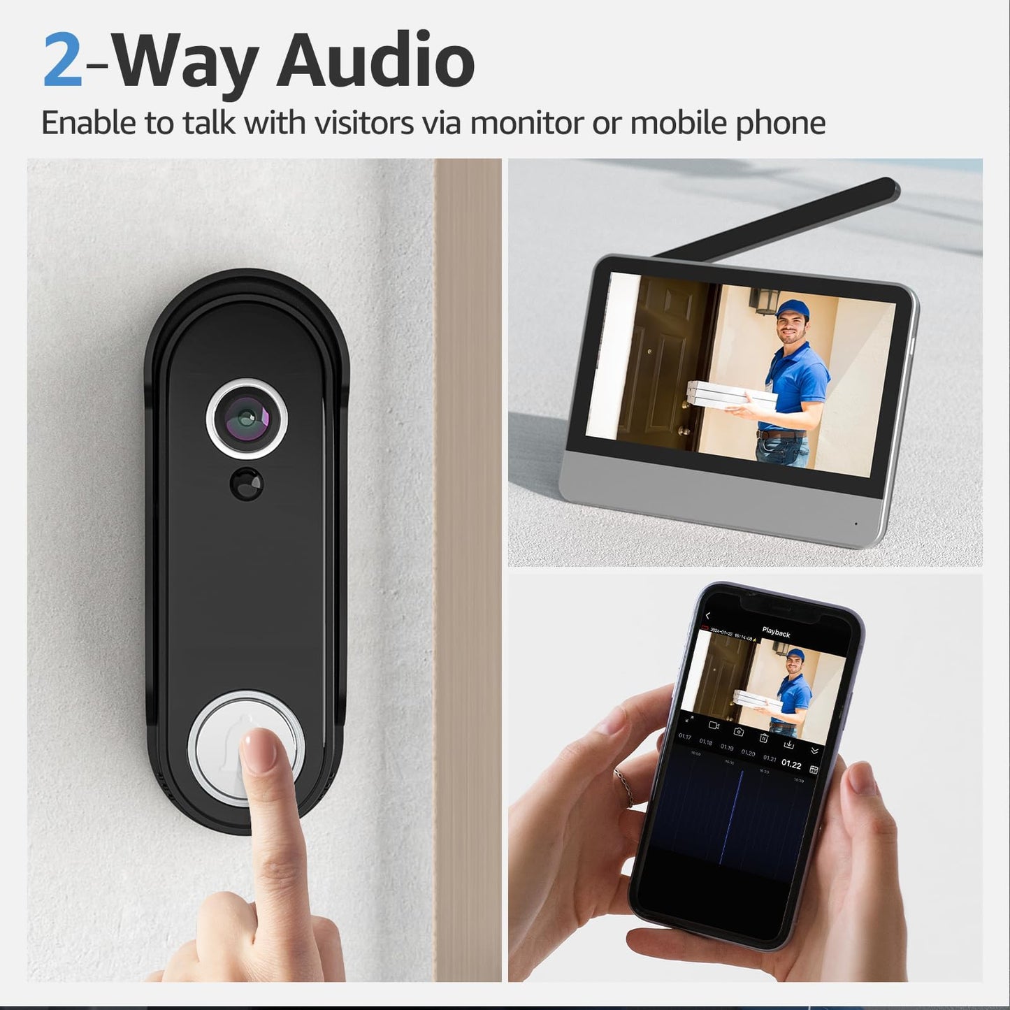 WISDOM VIEW Wireless Smart Video Doorbell System,7" Touchscreen Display,1080P Video Doorbell Camera with Motion Detection,2-Way Audio,Local Storage No Subscription, Easy Install Without Wiring