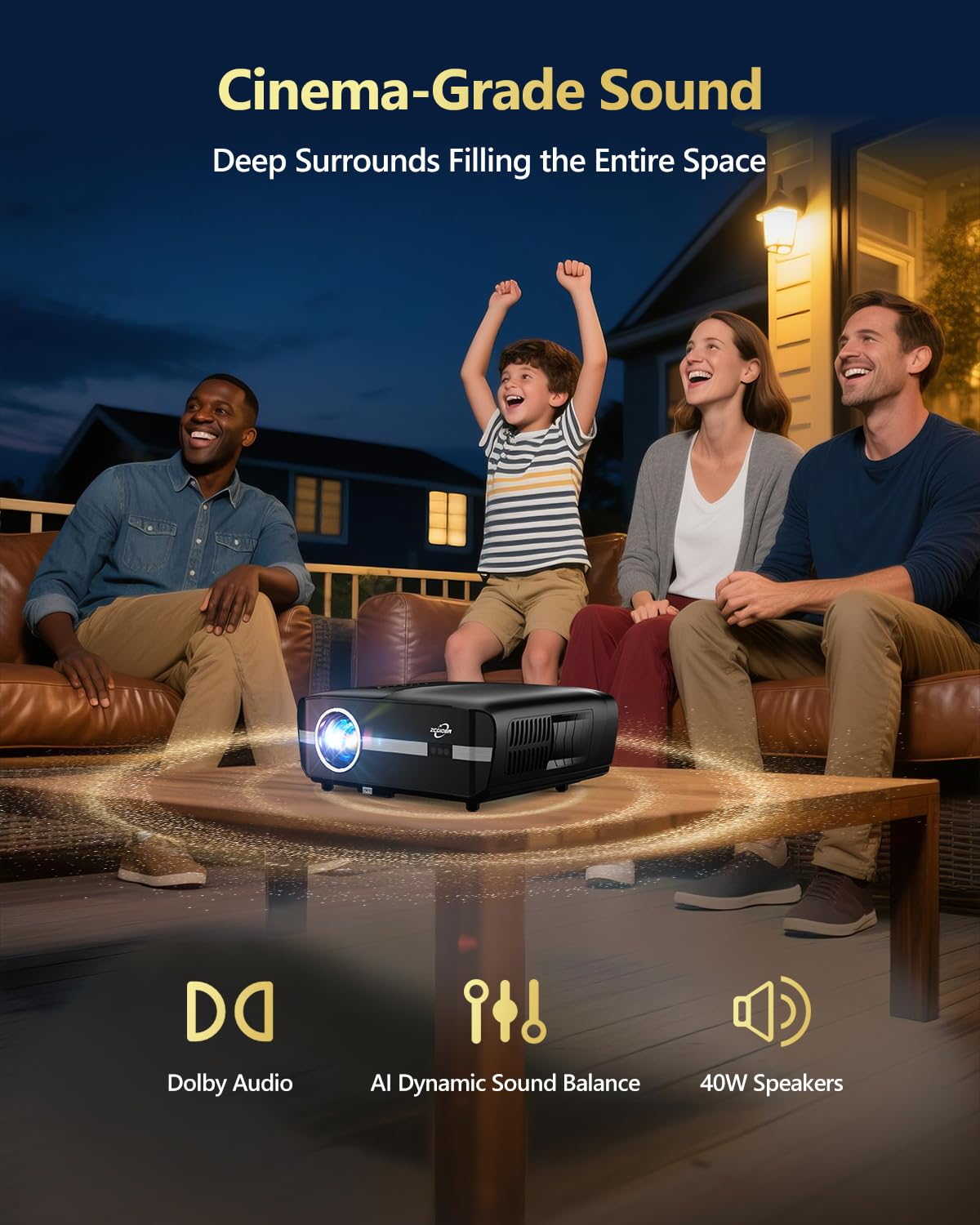 Daylight Projector 4K HDR Home Theater, Smart Daytime Movie Gaming TV Projectors with WiFi 6, NFC, Bluetooth, Apps, ToF Auto Focus, HDMI ARC,2200ANSI High Lumens for Golf Simulator Ceiling Bright Room