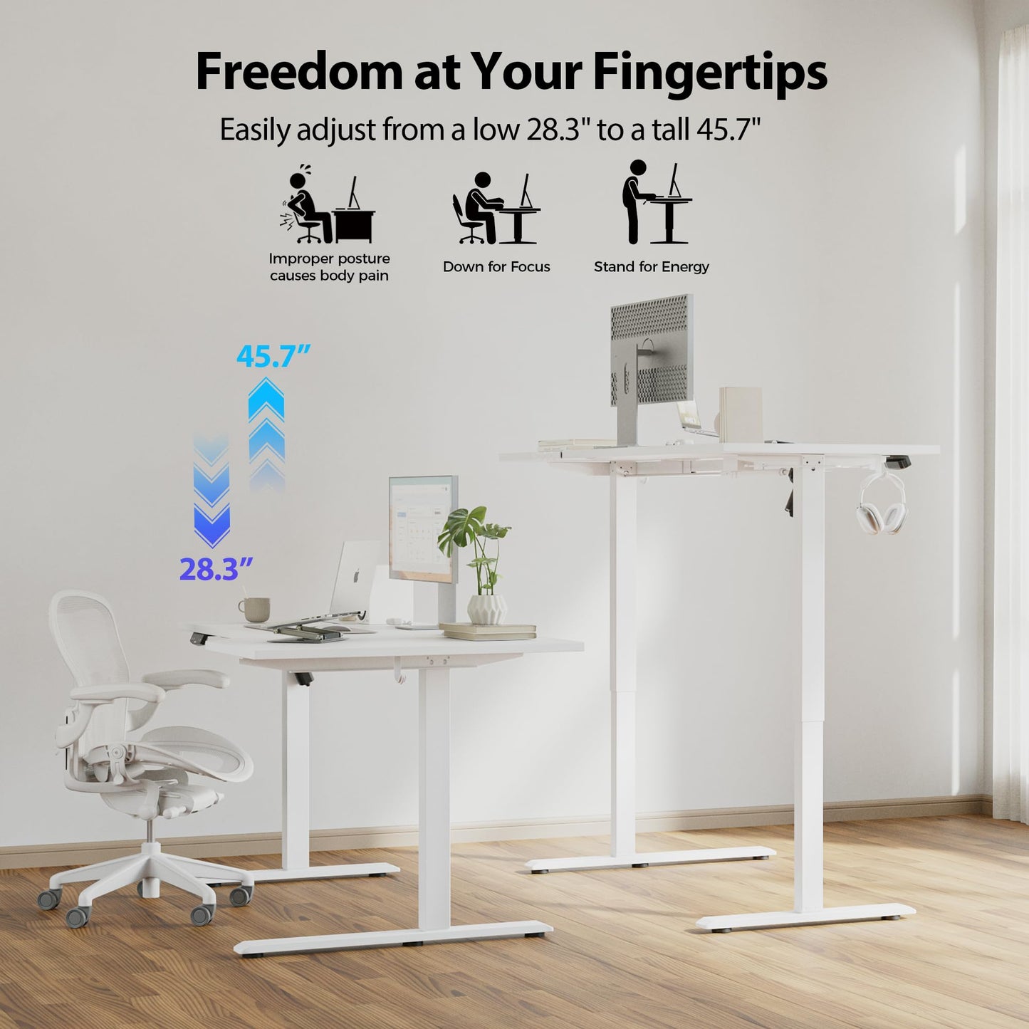 Agilestic Electric Standing Desk, Height Adjustable Desk, 59 x 35 Inch Sit Stand up for Work Office Home, L Shaped Ergonomic Rising Computer Table with Memory Preset, White