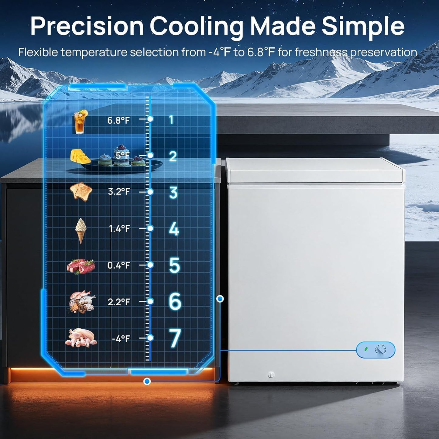 5.0 Cu Ft Chest Freezer with 3 Removable Baskets, Free-Standing Top Open Deep Freezer with 7 Adjustable Thermostat, Quiet Energy Saving Compact Freezer for Home/Apartment/Office/Garage/Dorm, White
