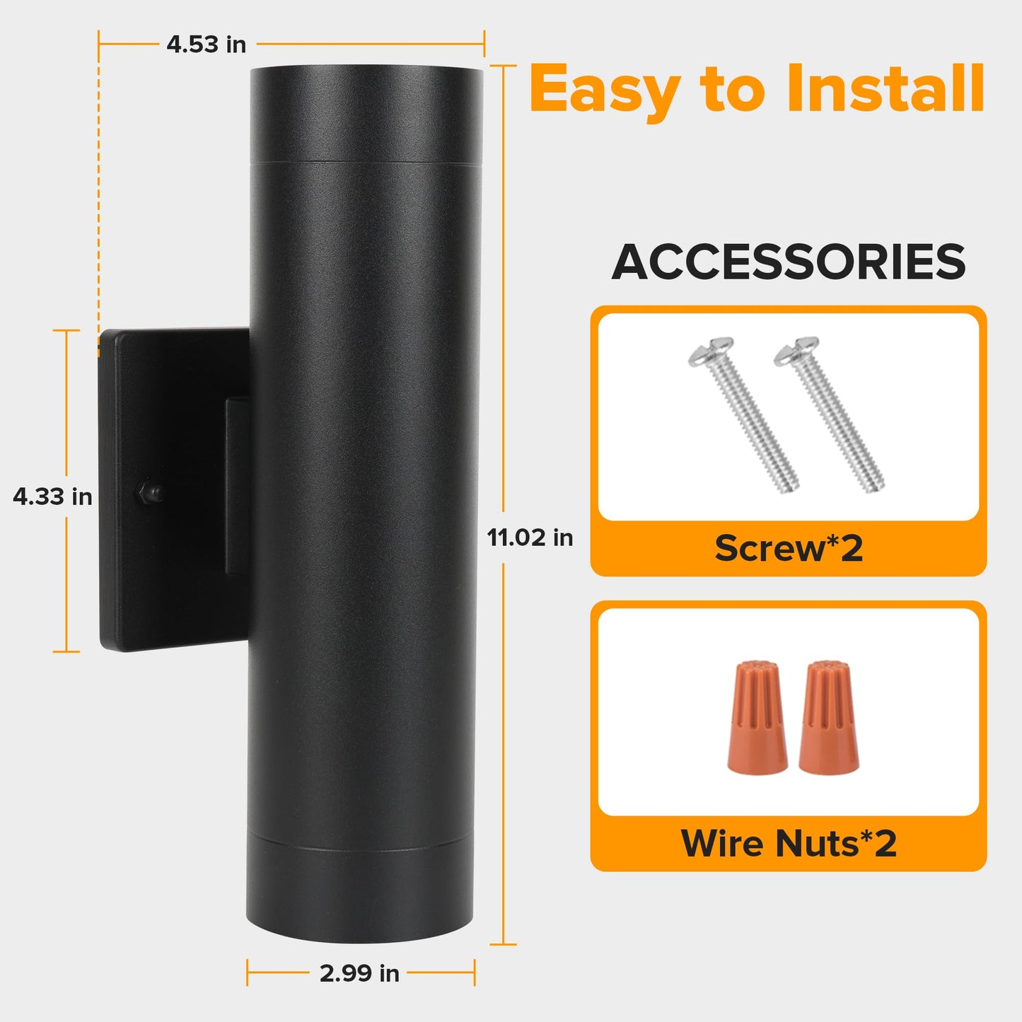 LUTEC Outdoor Wall Light, Integrated LED Cylinder Sconce, 16W 3000K, Waterproof Aluminum, Modern Matte Black, 2 Pack