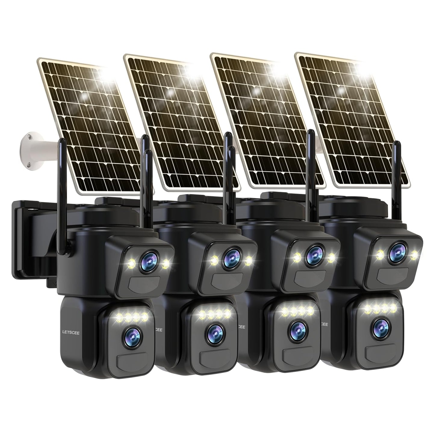 LETSCEE Dual Lens Security Cameras Wireless Outdoor，Solar Cameras for Home Security，Motion Detection,Night Vision,No Month Fee,IP65 Water Proof