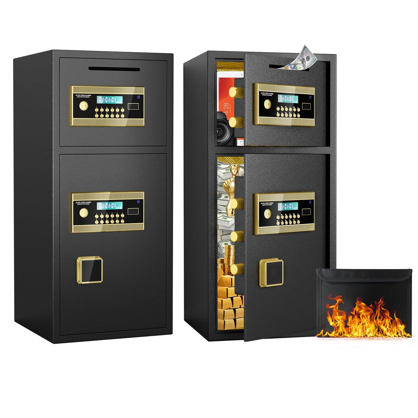 GOWE Large Double-Door Coin-Operated Safe,Digital Security Safe with Fireproof and Waterproof Bag,6.5 Cubic Feet Safe Box with Hidden Code Function for Home,Office and Hotel