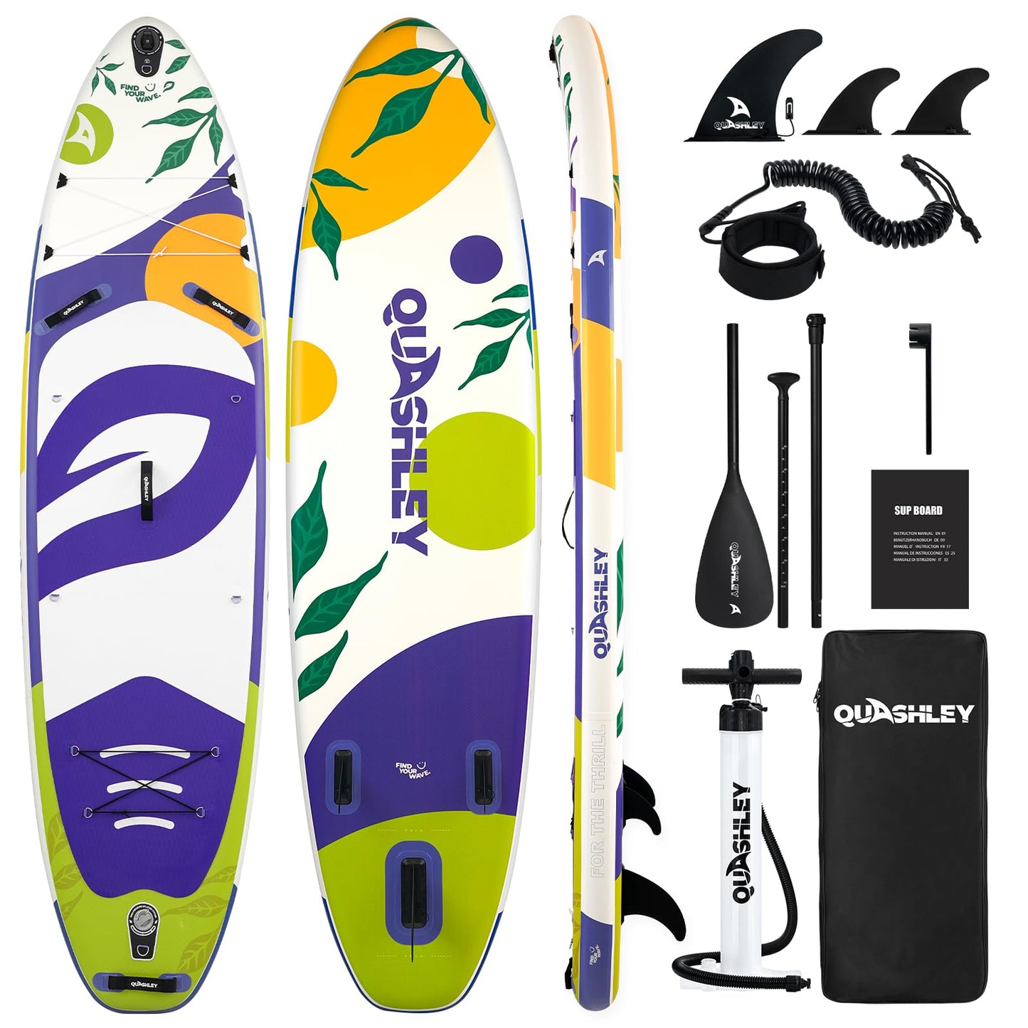 Quashley Inflatable Paddle Board Extra Wide Stand Up Paddleboards 34" with All Premium Accessories,Inflatable SUP for Adults/Family White Paddle Boards
