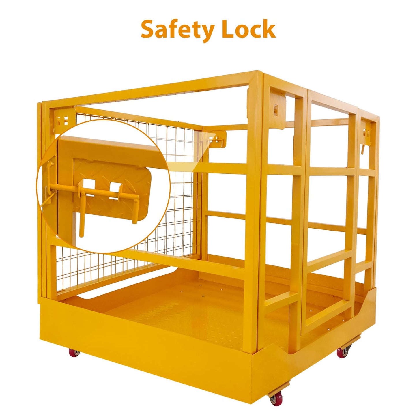 1400LBS Capacity Forklift Safety Cage with Lockable Swivel Wheels - 43"x45" Forklift Man Basket with Safety Harness - Collapsible Lift Basket