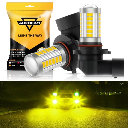 Auxbeam 9005 9006 H10 LED Fog Light Bulbs 50W 3020 SMD 3000K Golden Yellow - Set of 2