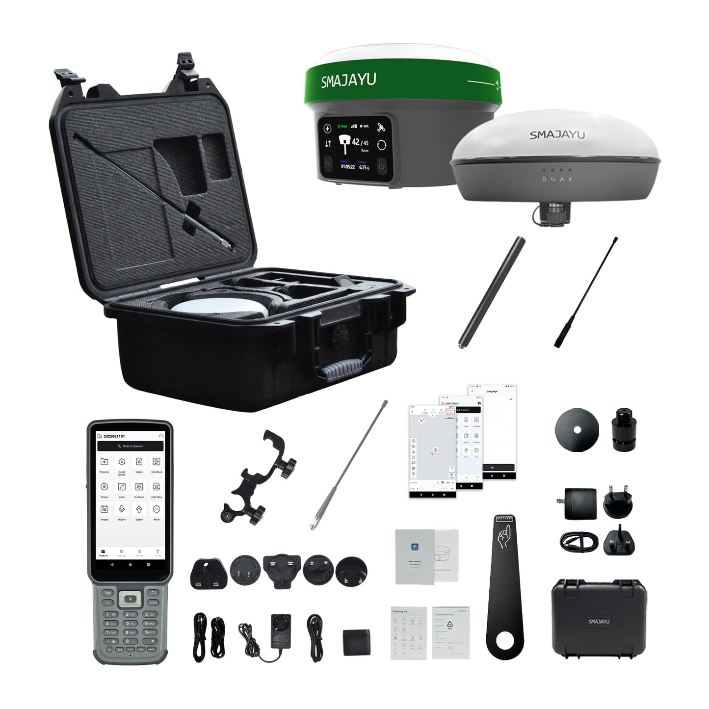 SMA60AR Photogrammetry Rover & SMA20 Pro Base, RTK PPK GNSS Survey Equipment, AR Visual Stakeout, Dual Cameras, OLED Display, 60° IMU, 4G BT, UHF Up to 18 km for Drone Topographic GIS