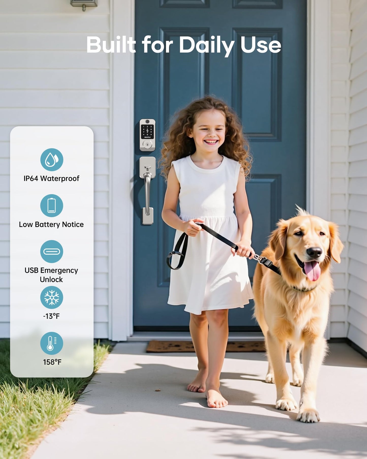 Wi-Fi Front Door Lock Set - HEANTLE Smart Locks for Front Door Built-in WiFi Keyless Entry Deadbolt with Handle Set Fingerprint Smart Electronic Deadbolt, Works with Alexa & Google Assistant Silver