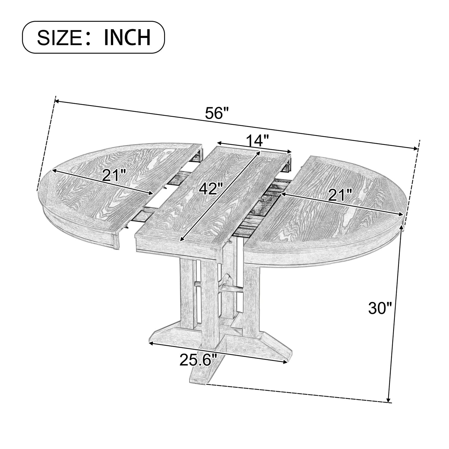 Mid-Century Modern Functional Extendable Round Dining Table with 14" Leaf,Oval Extendable Wooden Dining Table W/Natural Wood Grain Variation