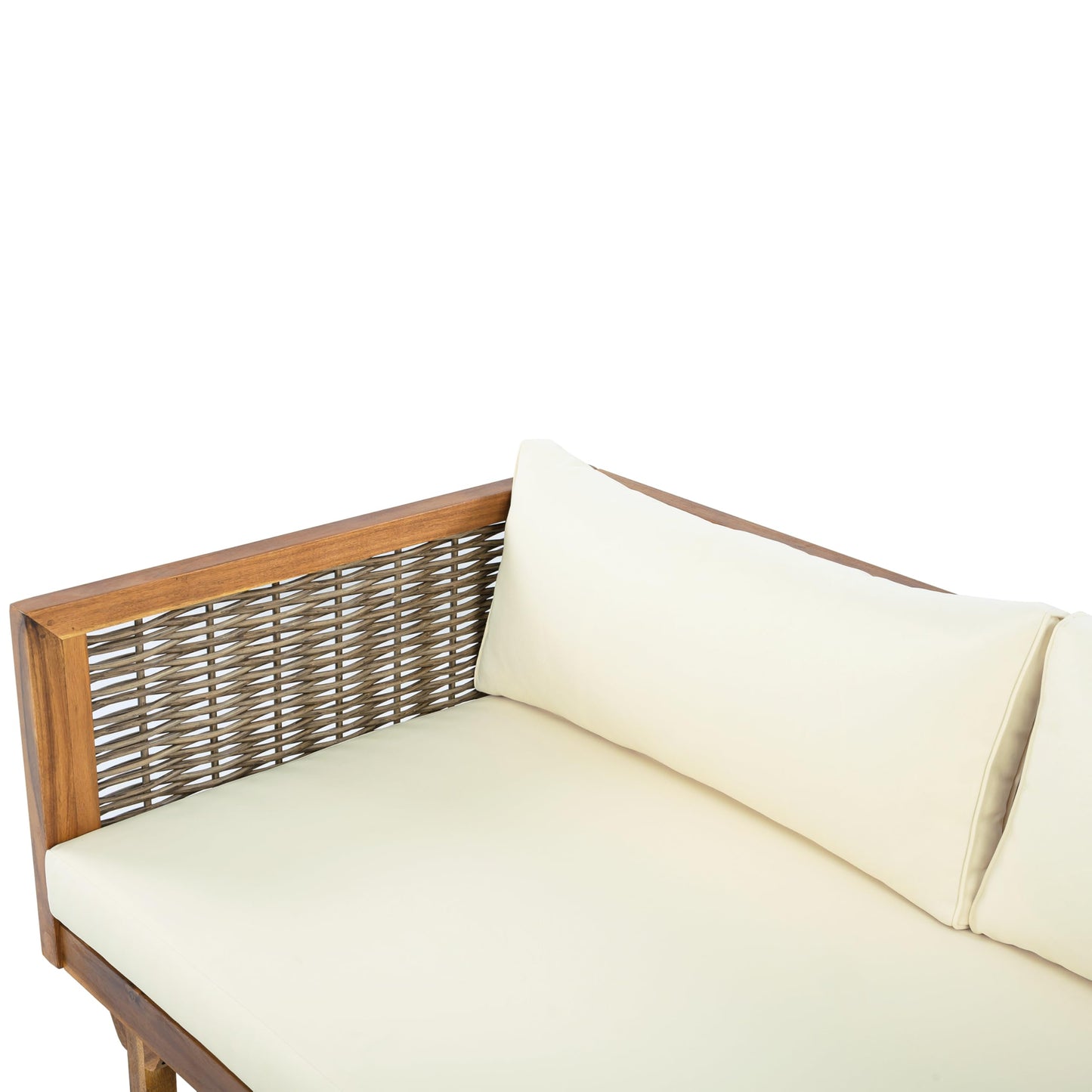 Christopher Knight Home Tenntt 5-Seater Acacia Wood Patio Furniture Set, Outdoor Conversation Sofa Chat Set with Coffee Table, Wicker Arm, Sectional Seating Group for Backyard Balcony, Teak+Beige
