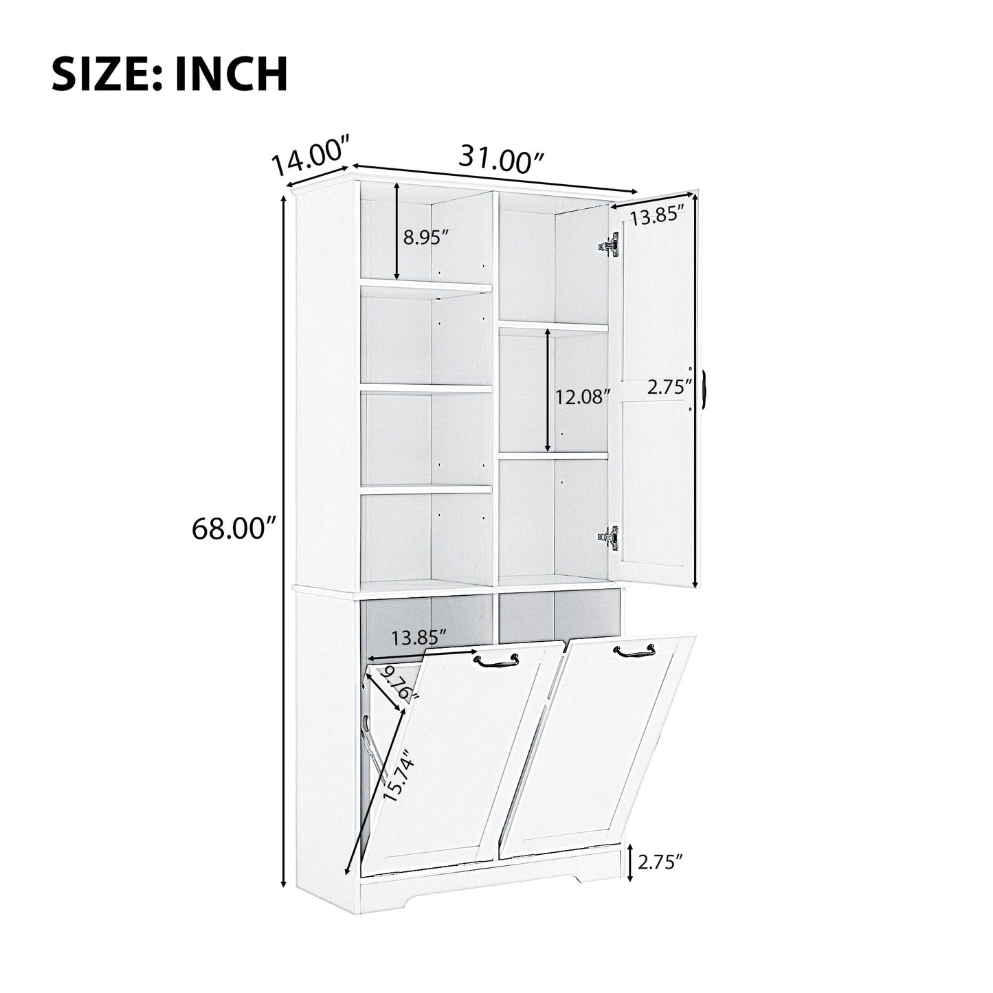 Merax Cabinet with Tilt-Out Laundry Hamper Basket, Tall Bathroom Storage Organizer Linen with Open Shelf for Home, Freestanding, White